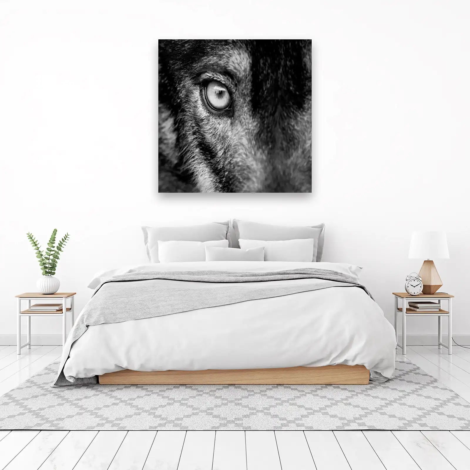 Intense Wolf Eye Close-Up Black and White Wall Art