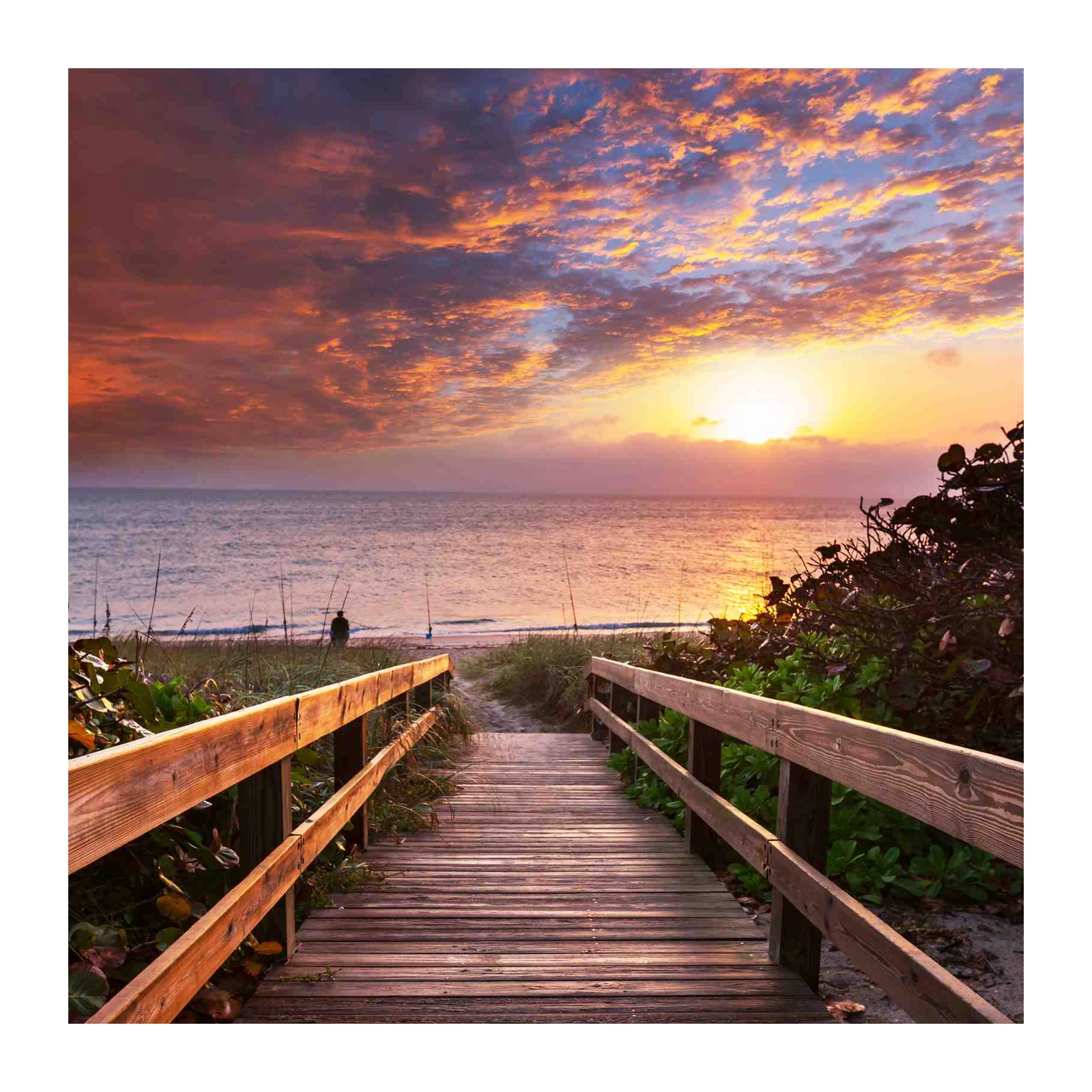 Serene Beach Sunset Boardwalk Wall Art