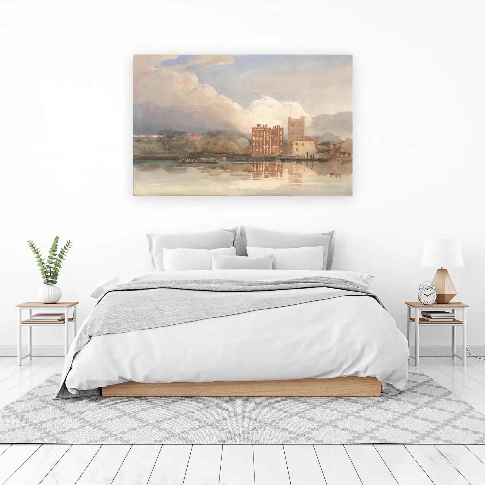 Historic Riverside Castle Watercolor Wall Art