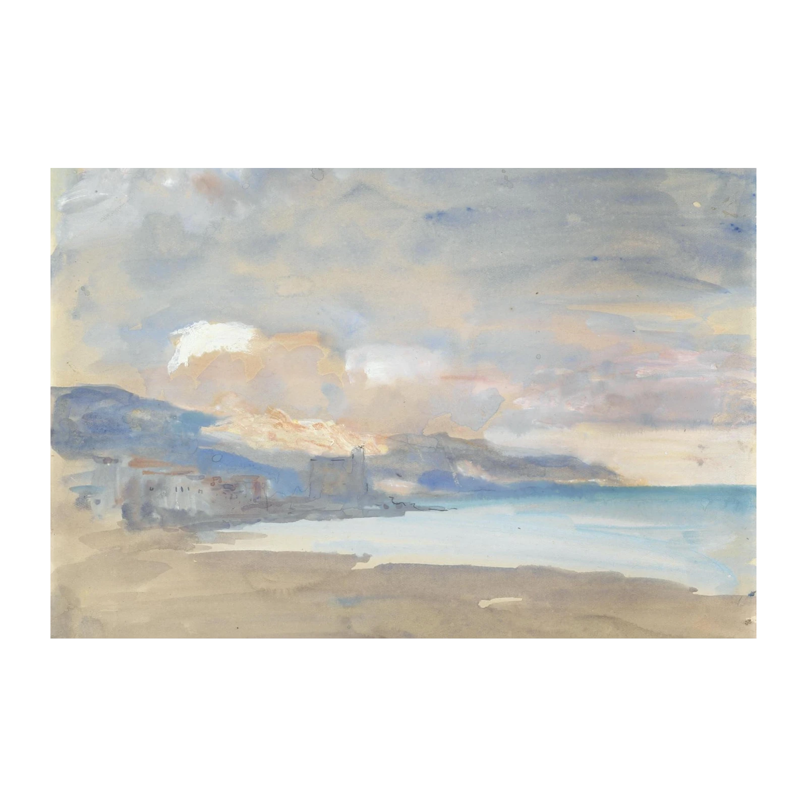 Serene Coastal Landscape Watercolor Wall Art