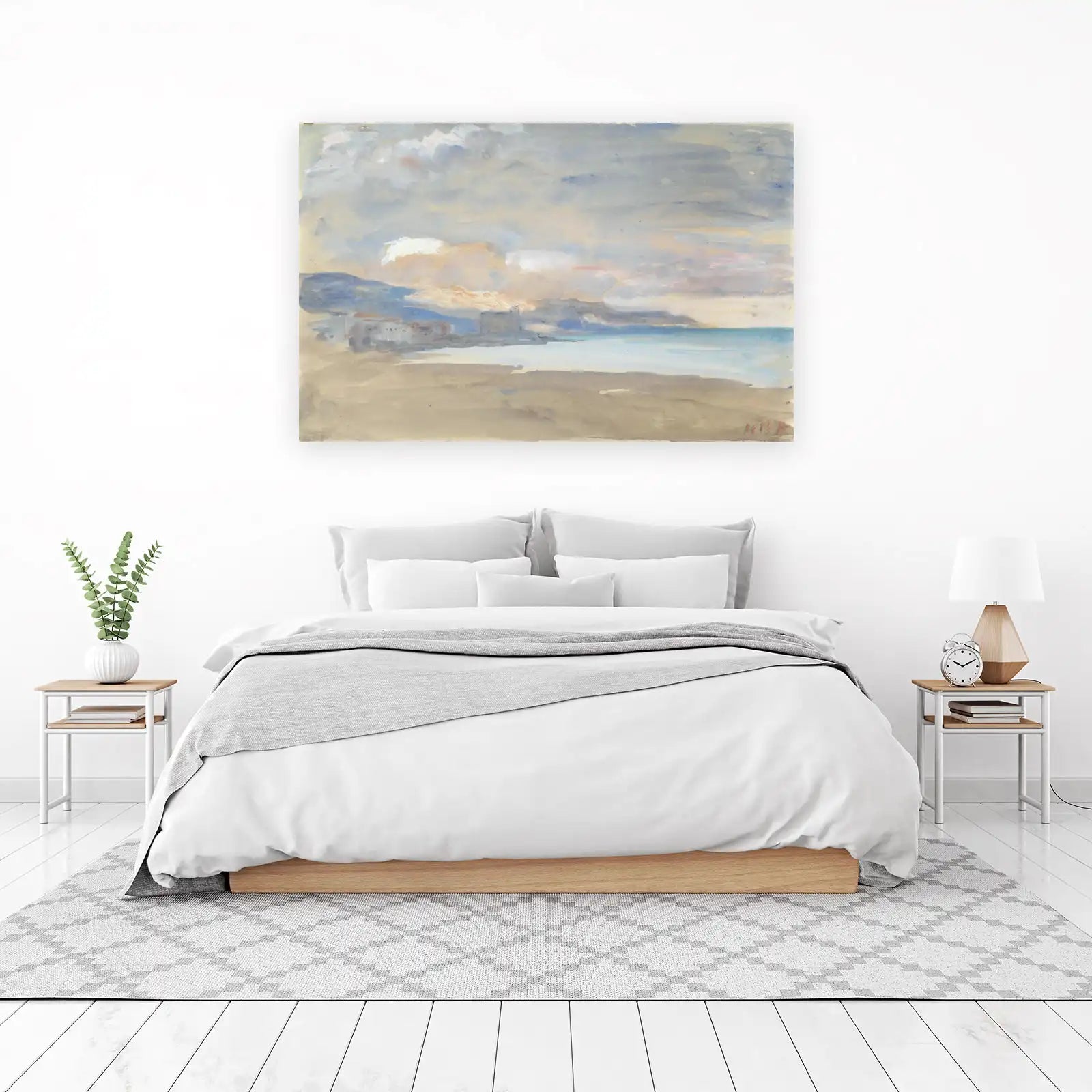 Serene Coastal Landscape Watercolor Wall Art