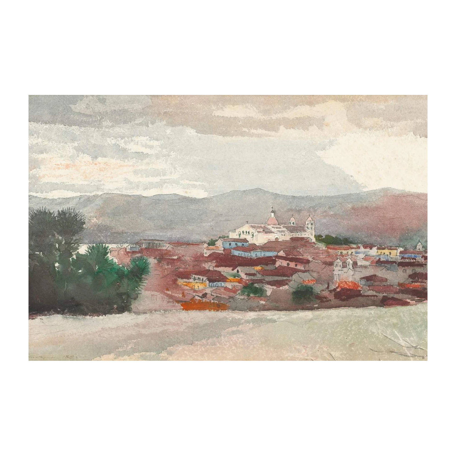 Serene Mountain Town Watercolor Wall Art