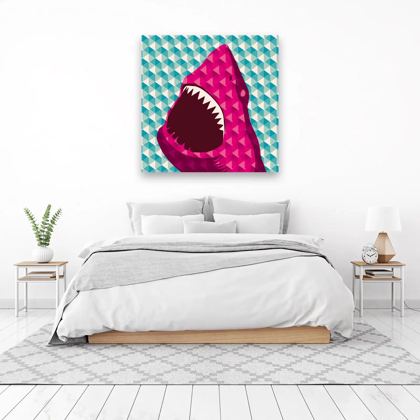 Vibrant Pink Shark Geometric Wall Art