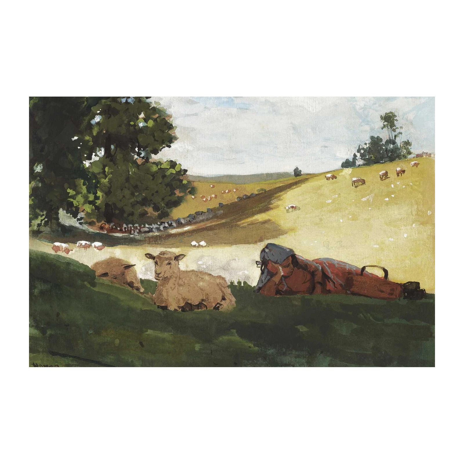 Serene Shepherd Sheep Field Wall Art