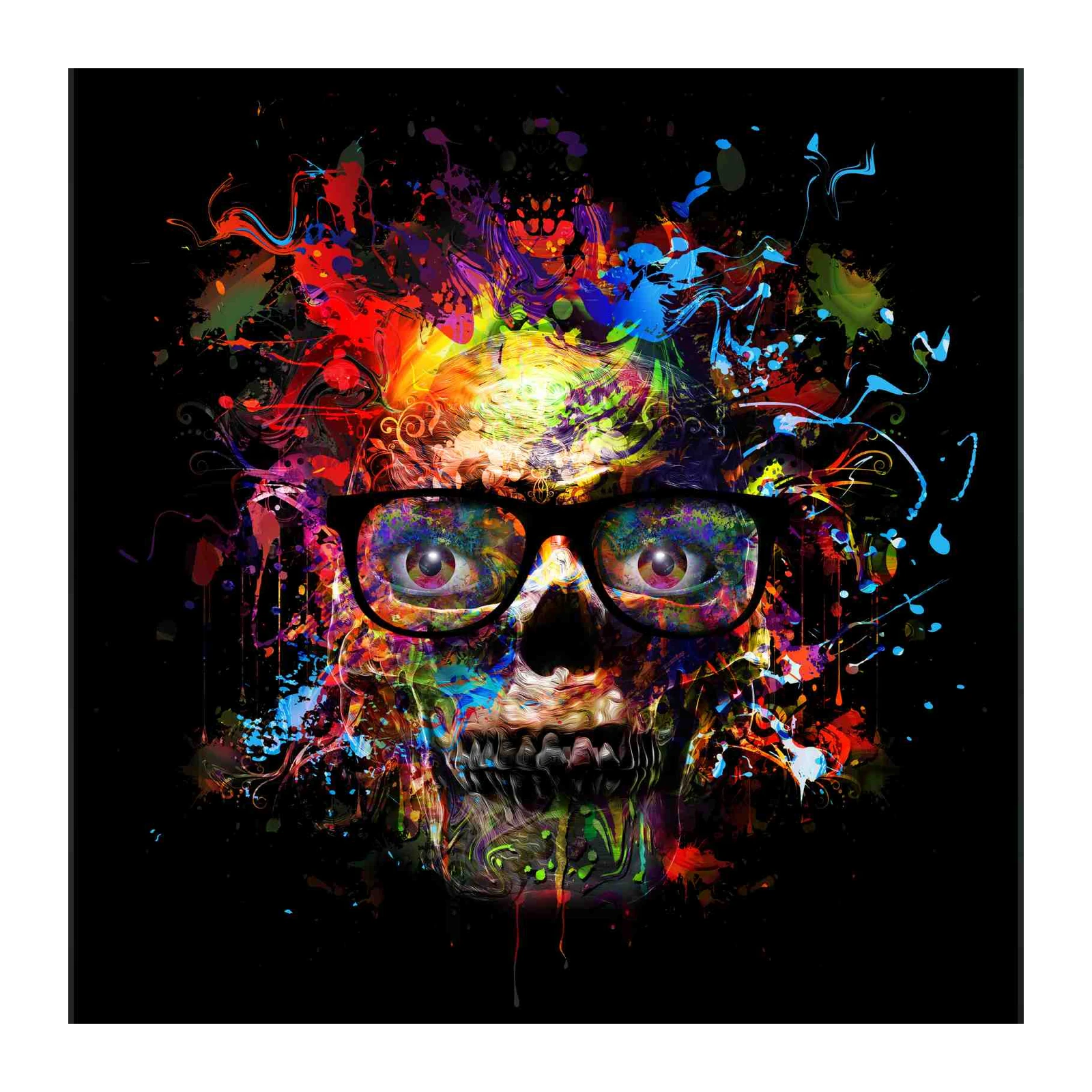 Abstract Skull with Neon Splash Wall Art