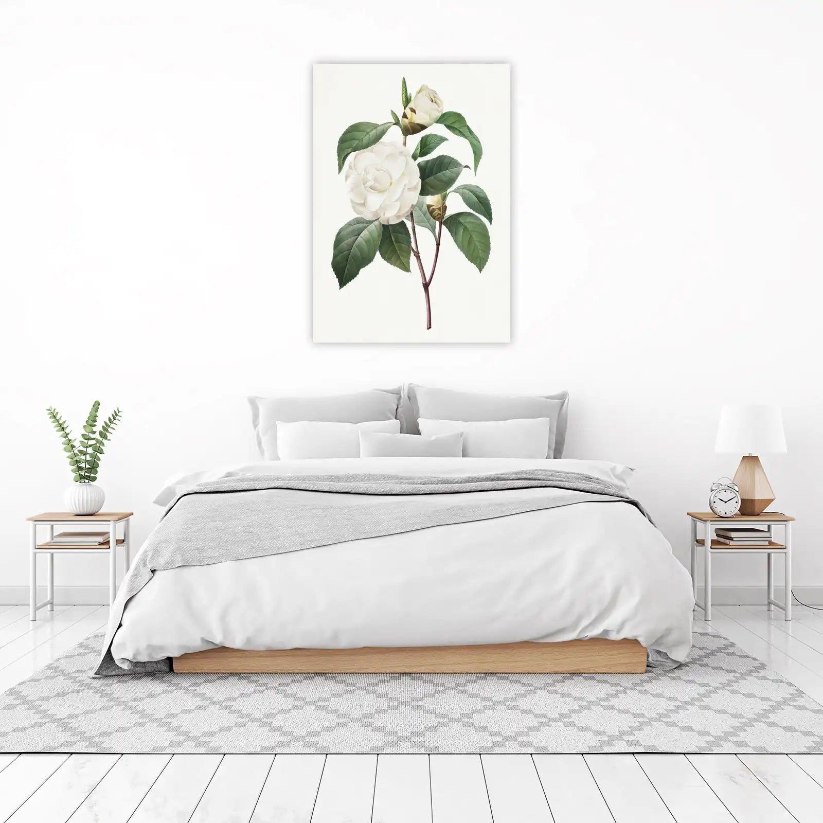 Elegant White Camellia Botanical Art Wall Art