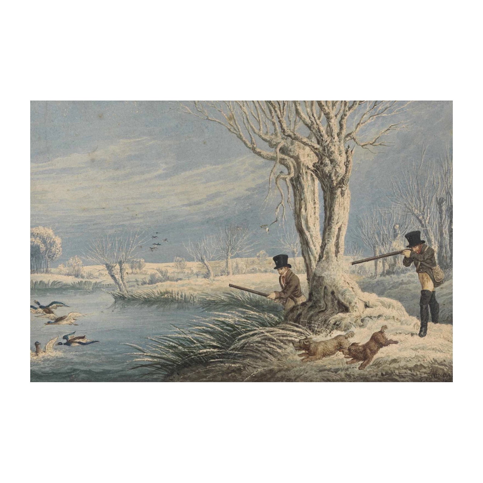 Winter Duck Hunt Vintage Art Wall Art