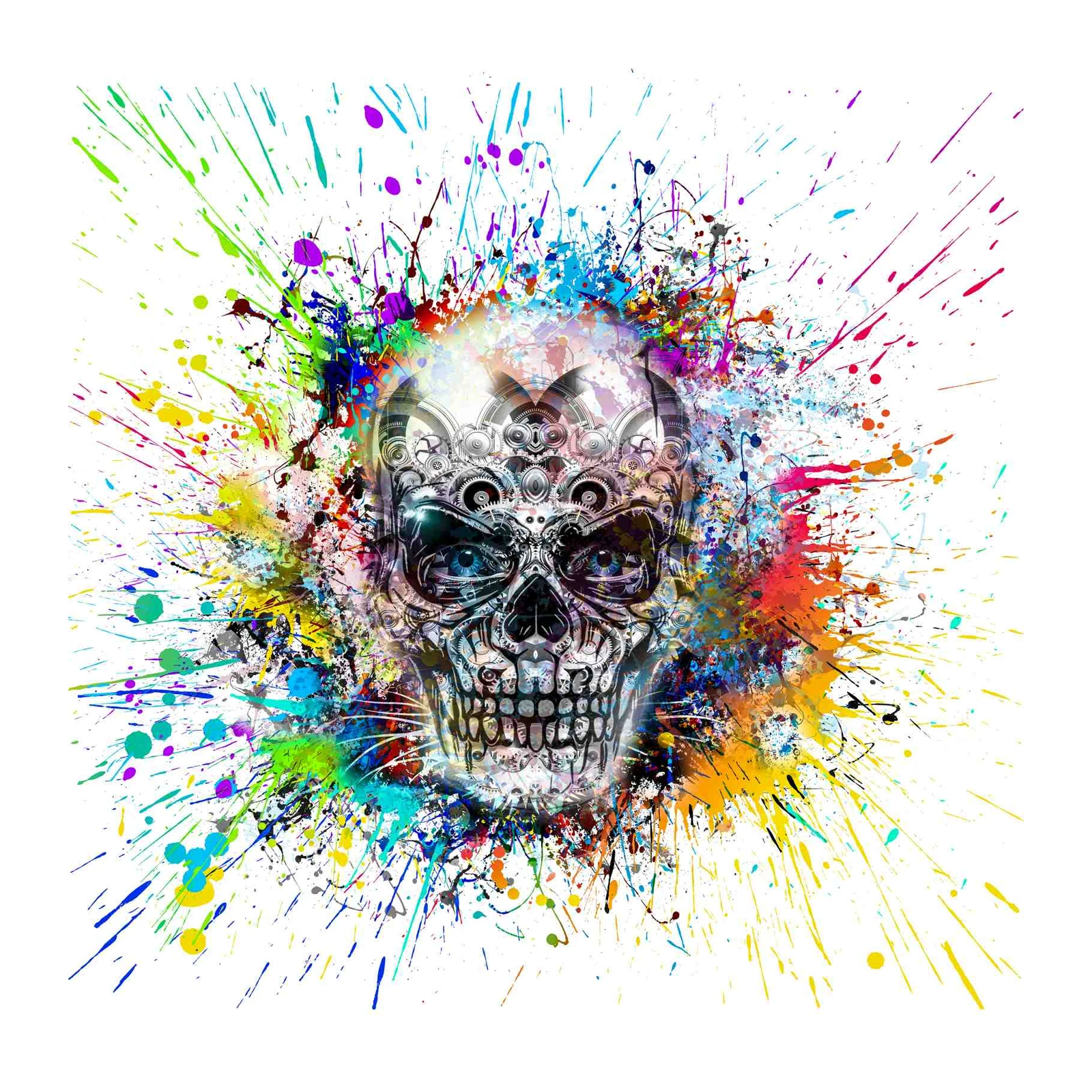 Vibrant Steampunk Skull Splash Wall Art