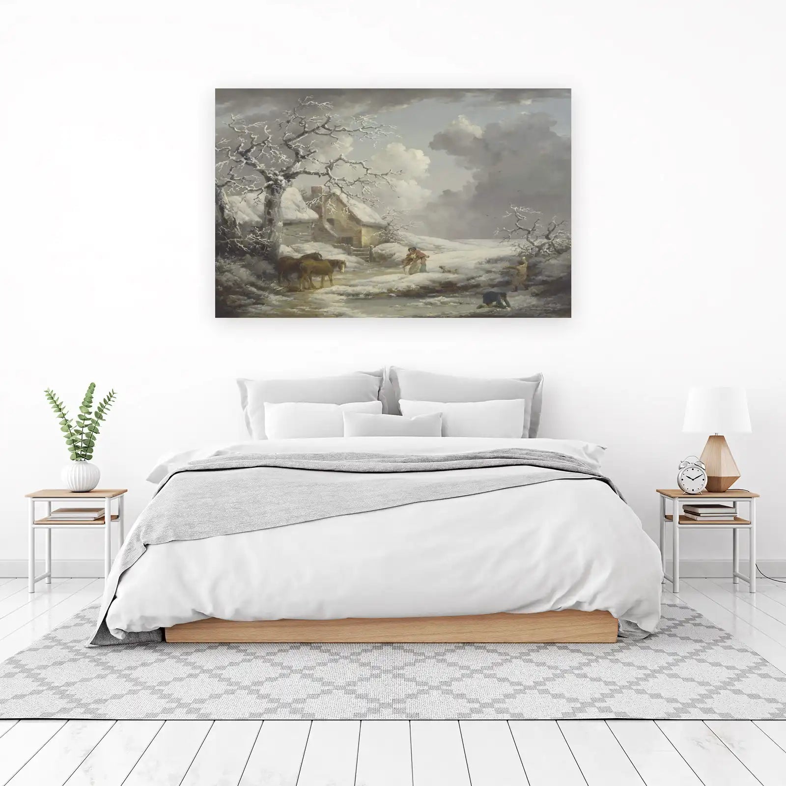Cozy Winter Scene Horses & Cottage Wall Art