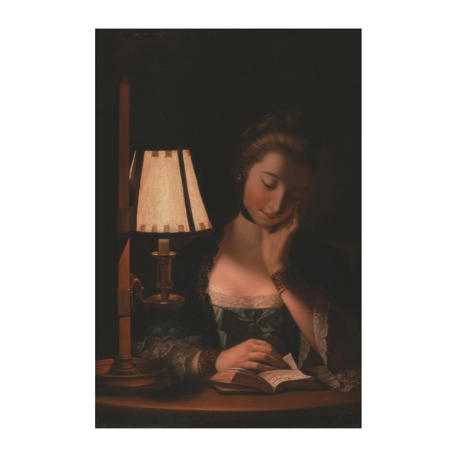 Victorian Lady Reading by Lamplight Wall Art