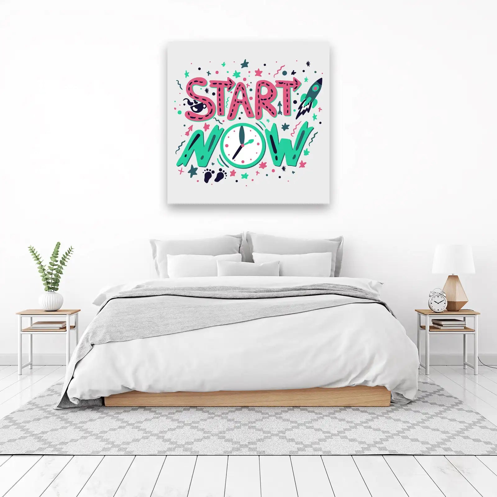 Motivational "Start Now" Rocket & Coffee Wall Art
