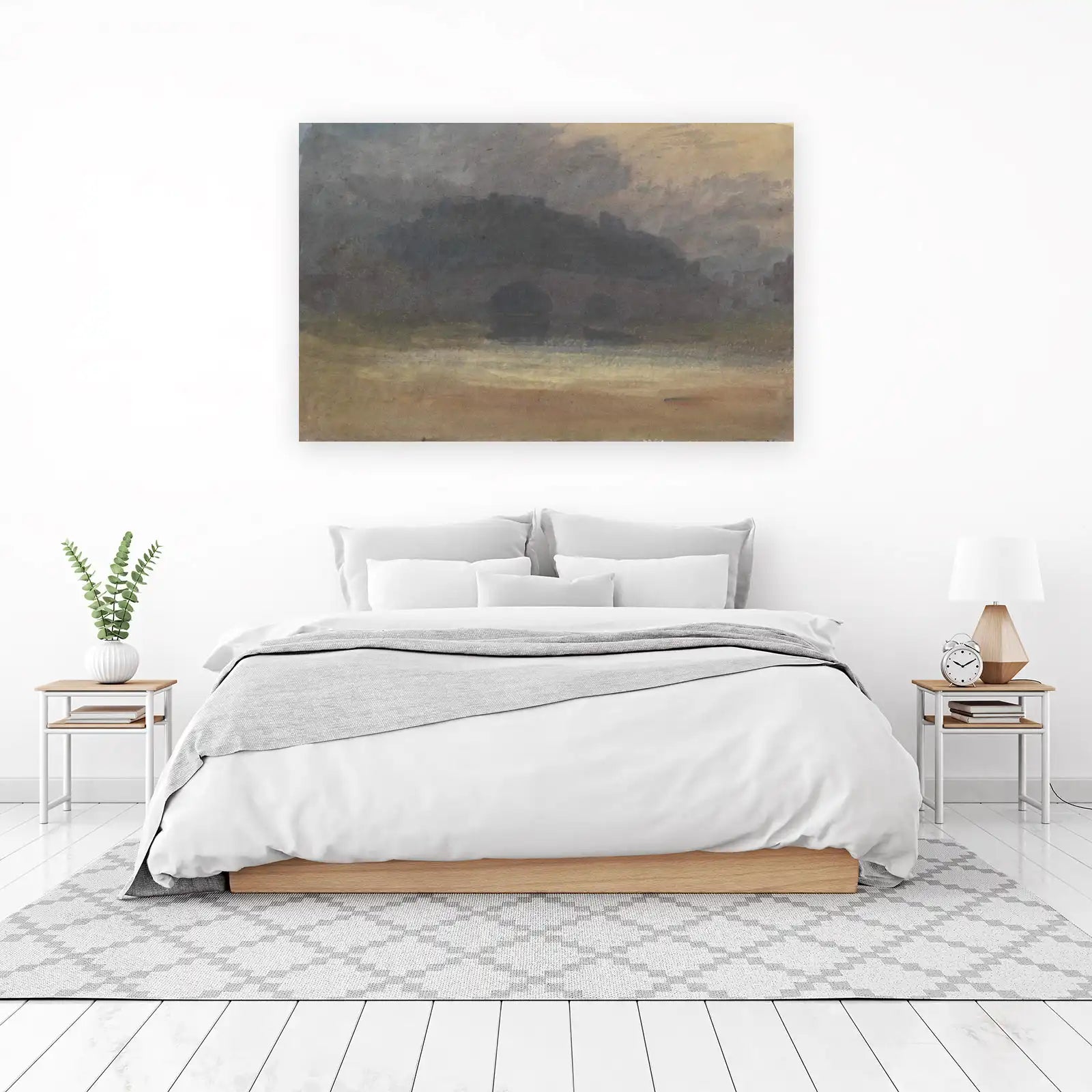 Misty River Landscape with Bridge Wall Art