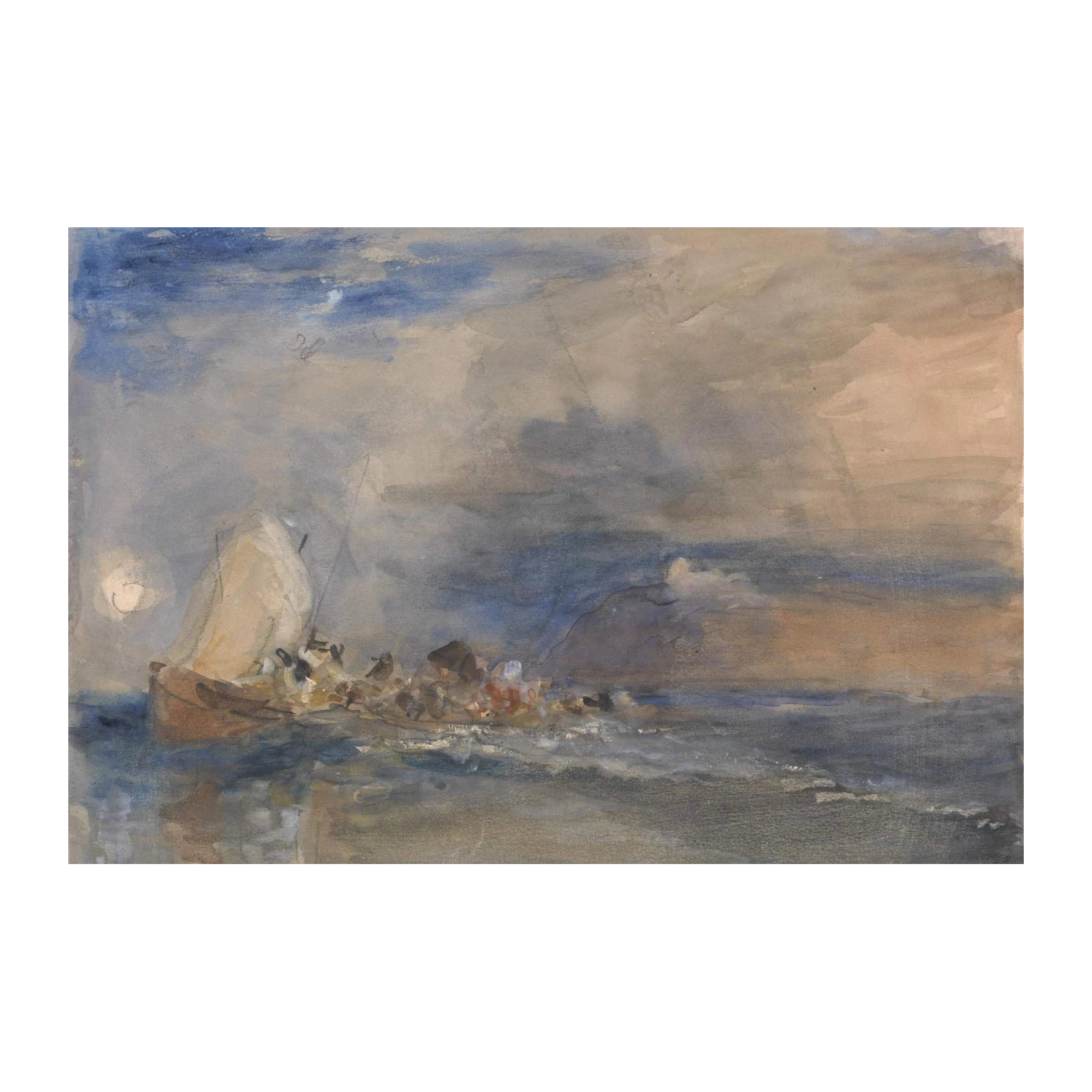 Stormy Seasboat Watercolor Wall Art
