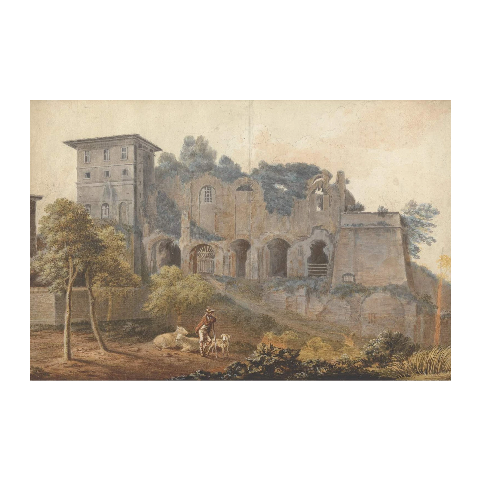 Ancient Ruin Pastoral Landscape Wall Art