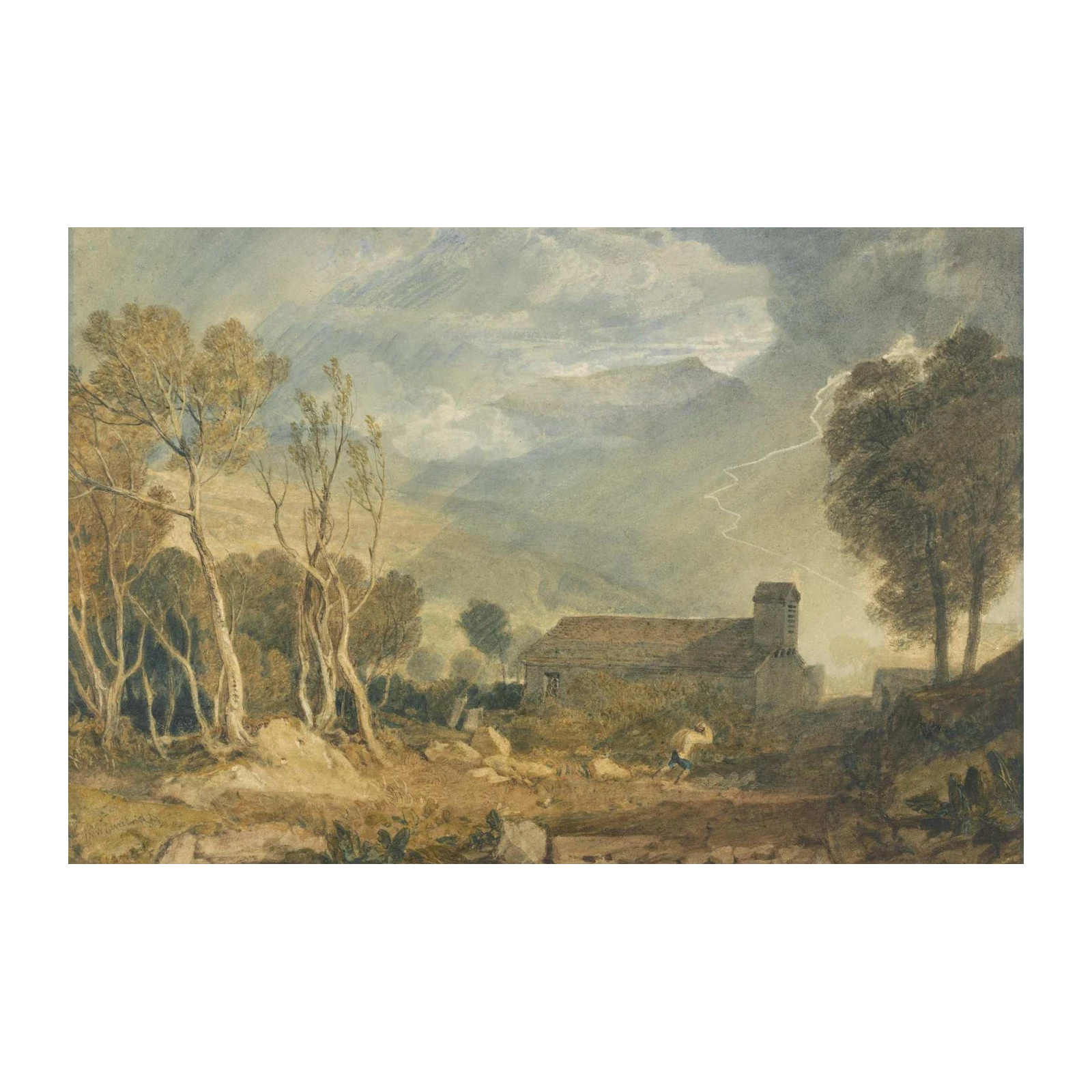 Dramatic Stormy Landscape Watercolor Wall Art