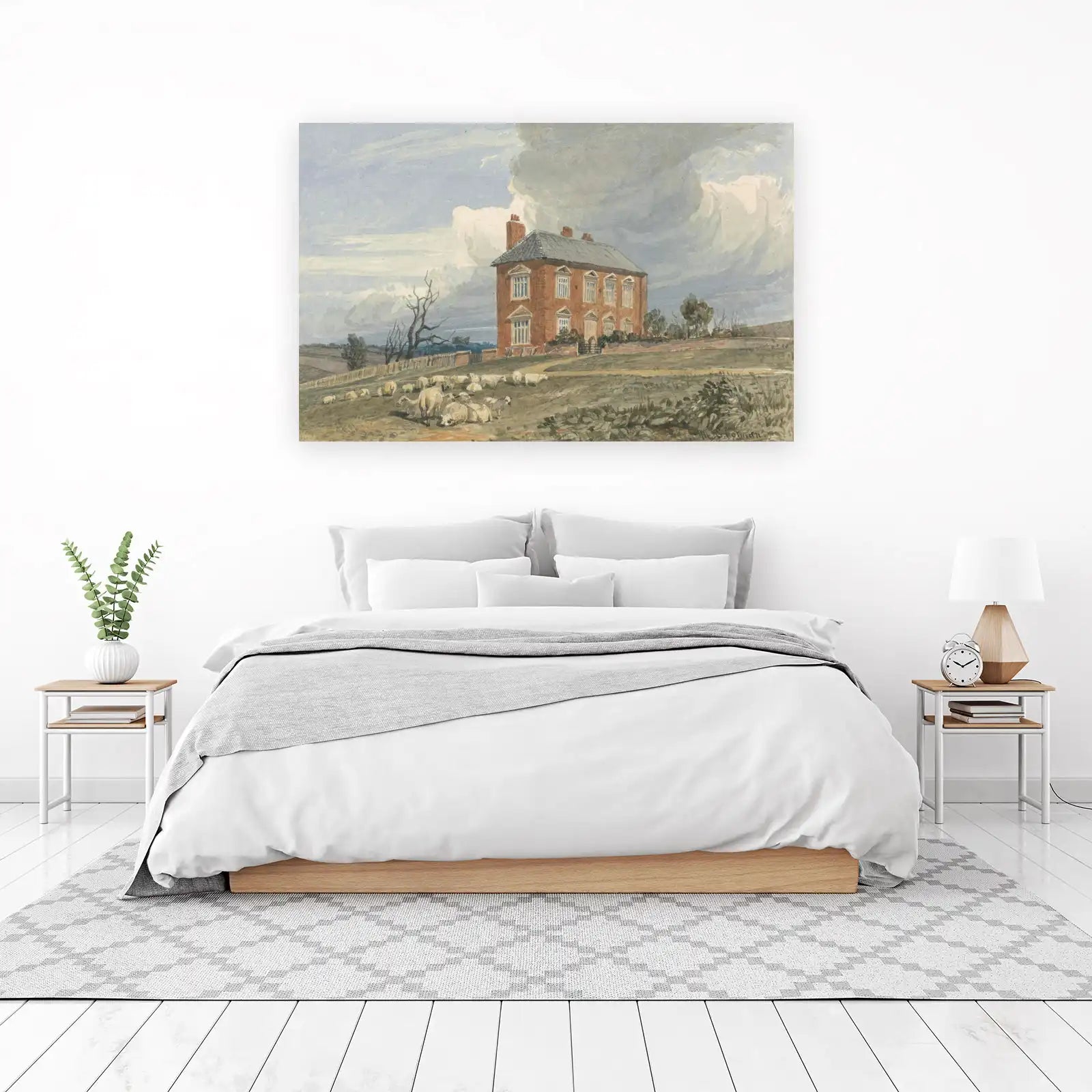 Serene Countryside Sheep & House Wall Art