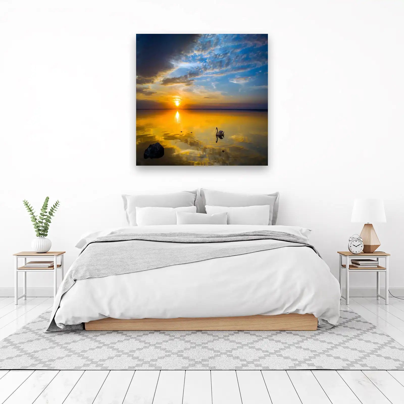Serene Swan Sunset Reflection Wall Art
