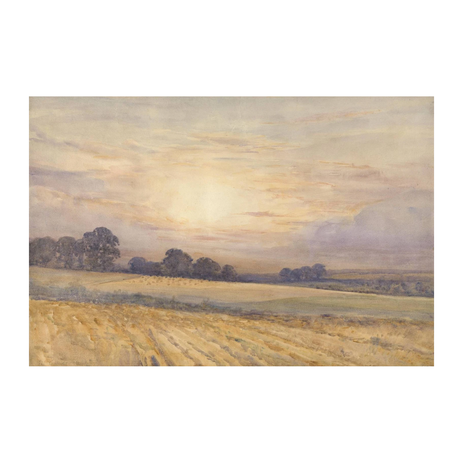 Golden Hour Landscape Watercolor Wall Art