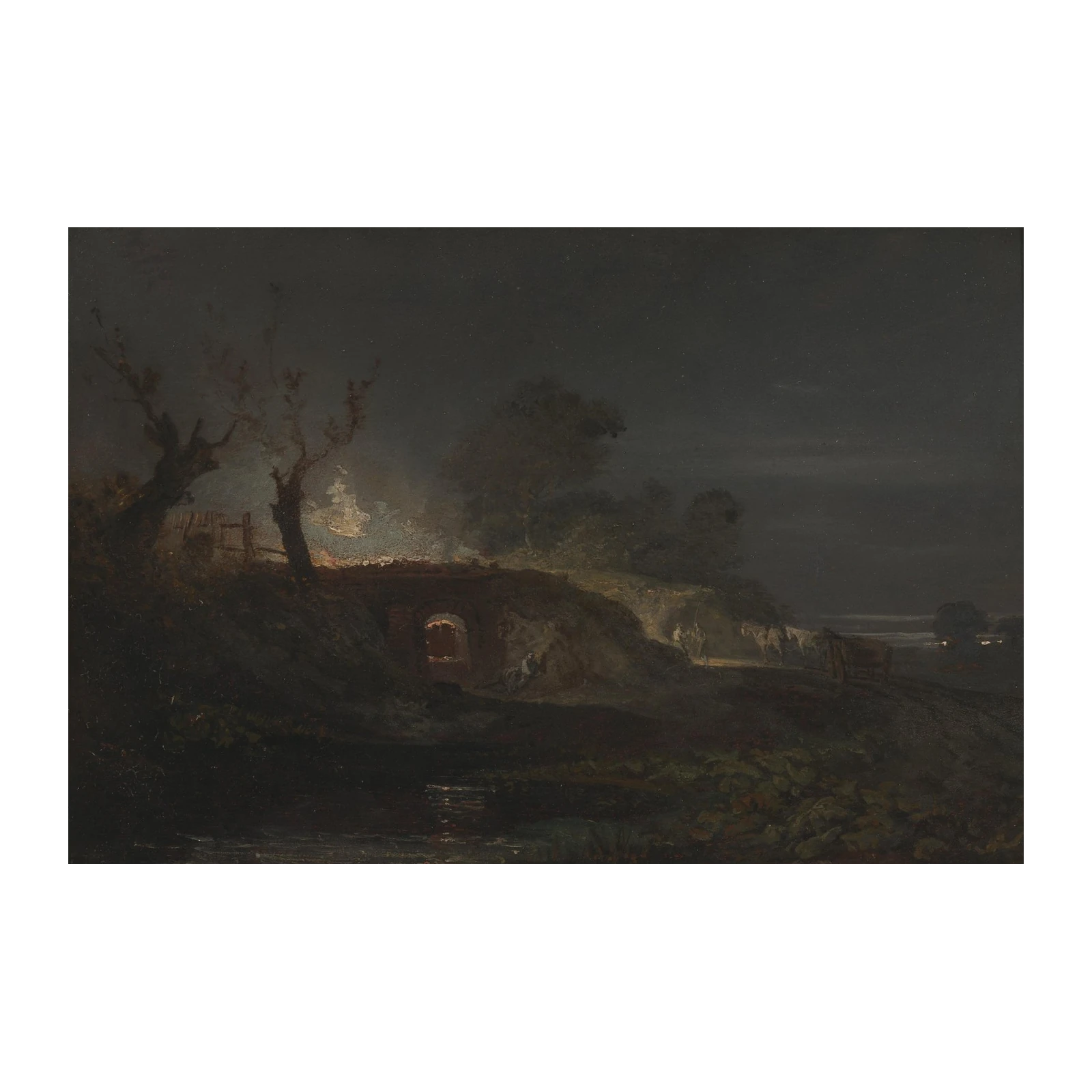 Mysterious Night Landscape with Fire Wall Art