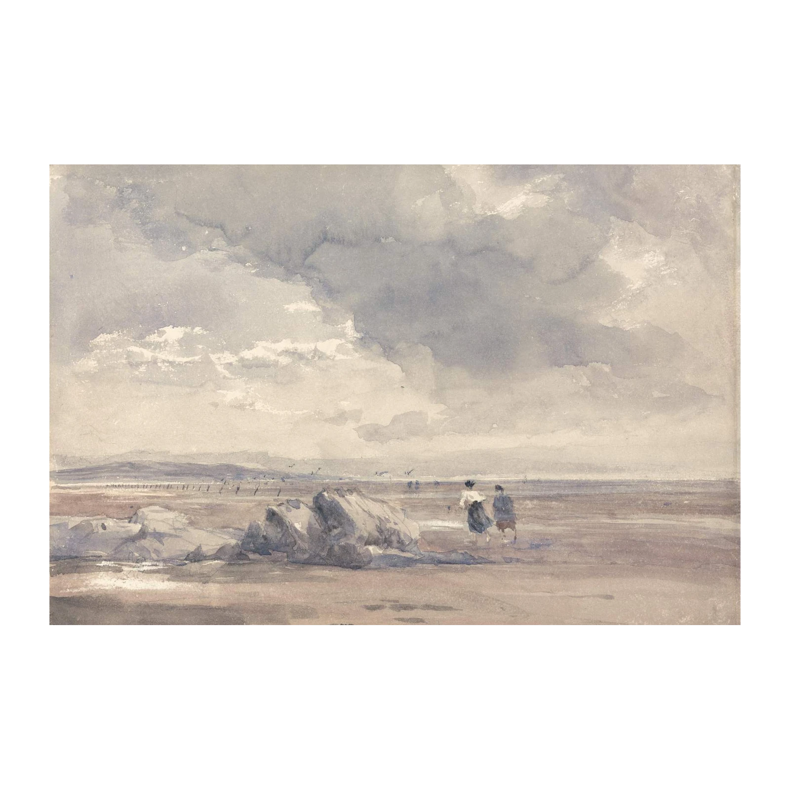 Serene Beach Walk Watercolor Wall Art
