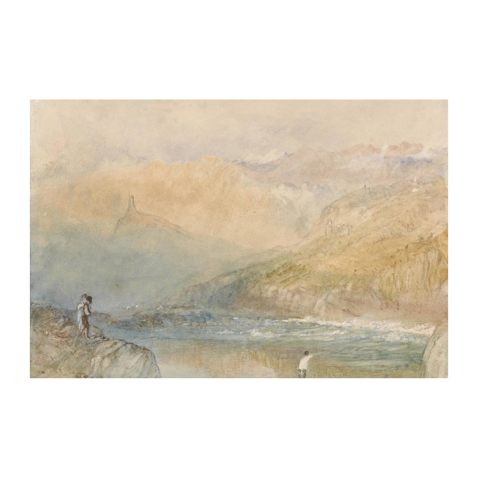 Misty Mountain Landscape Watercolor Wall Art