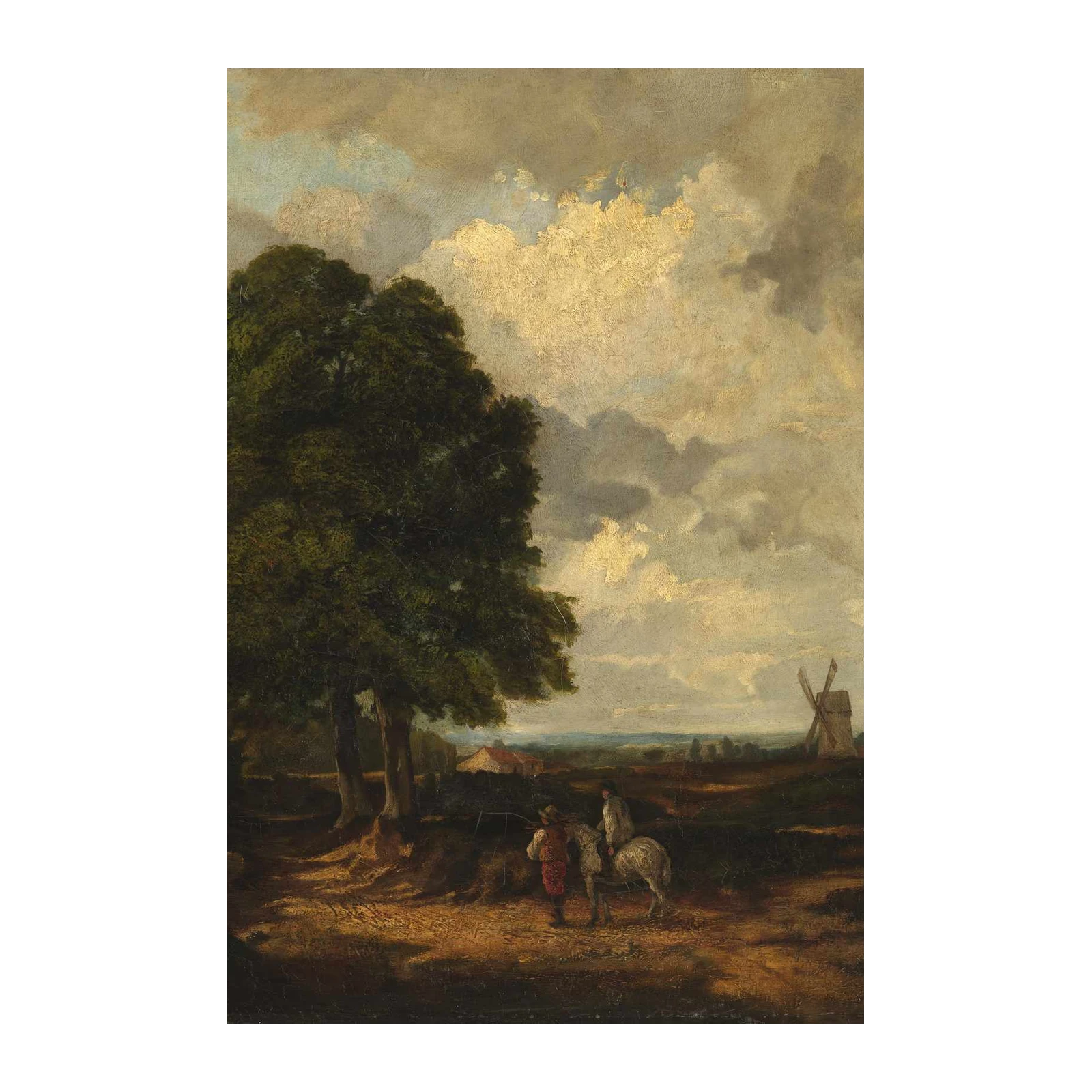 Classic Landscape Horseback Riding Windmill Wall Art