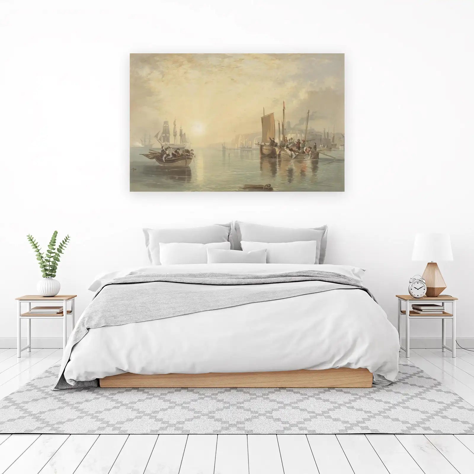Vintage Harbor Scene Boats & Figures Wall Art