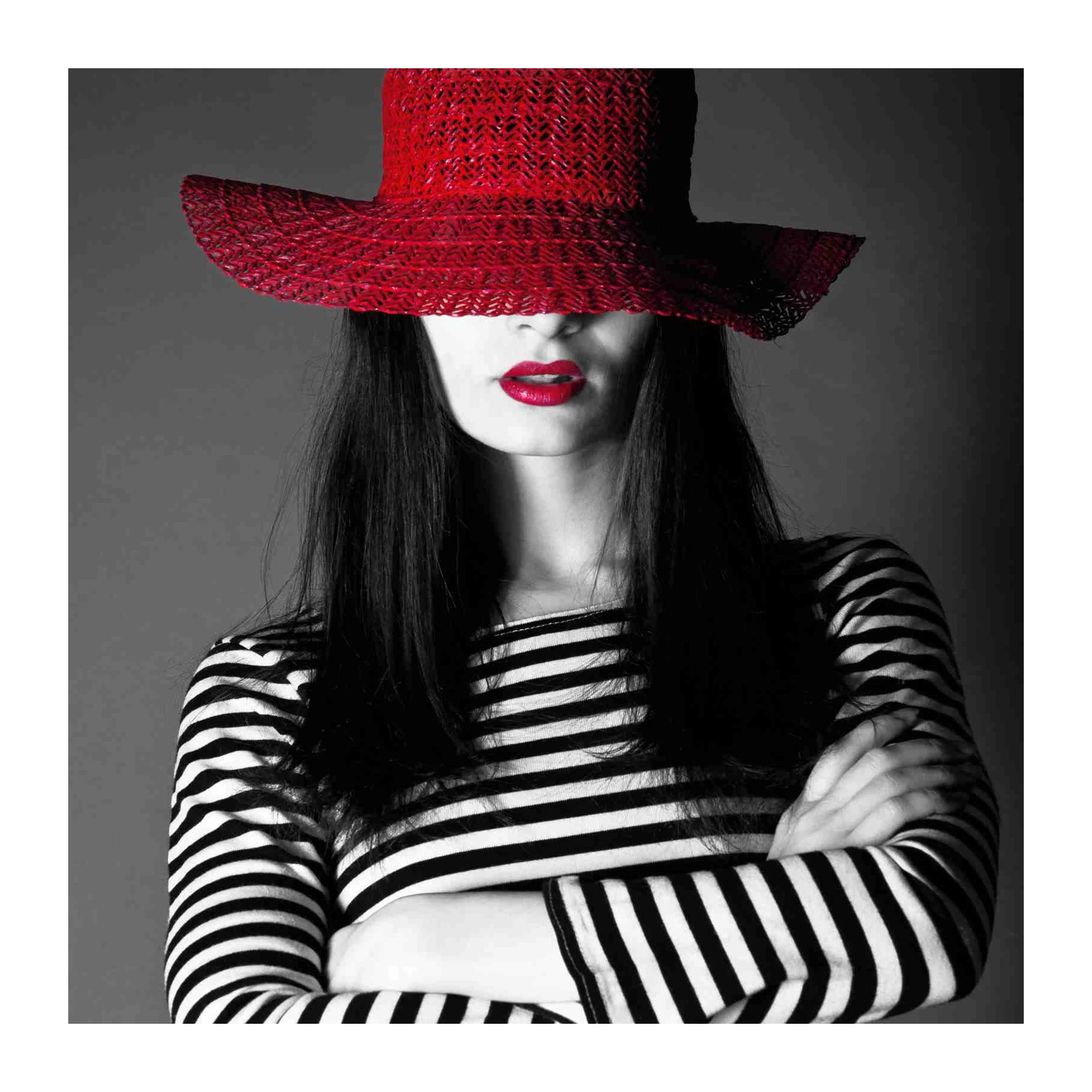 Chic Red Hat Glamour Portrait Wall Art