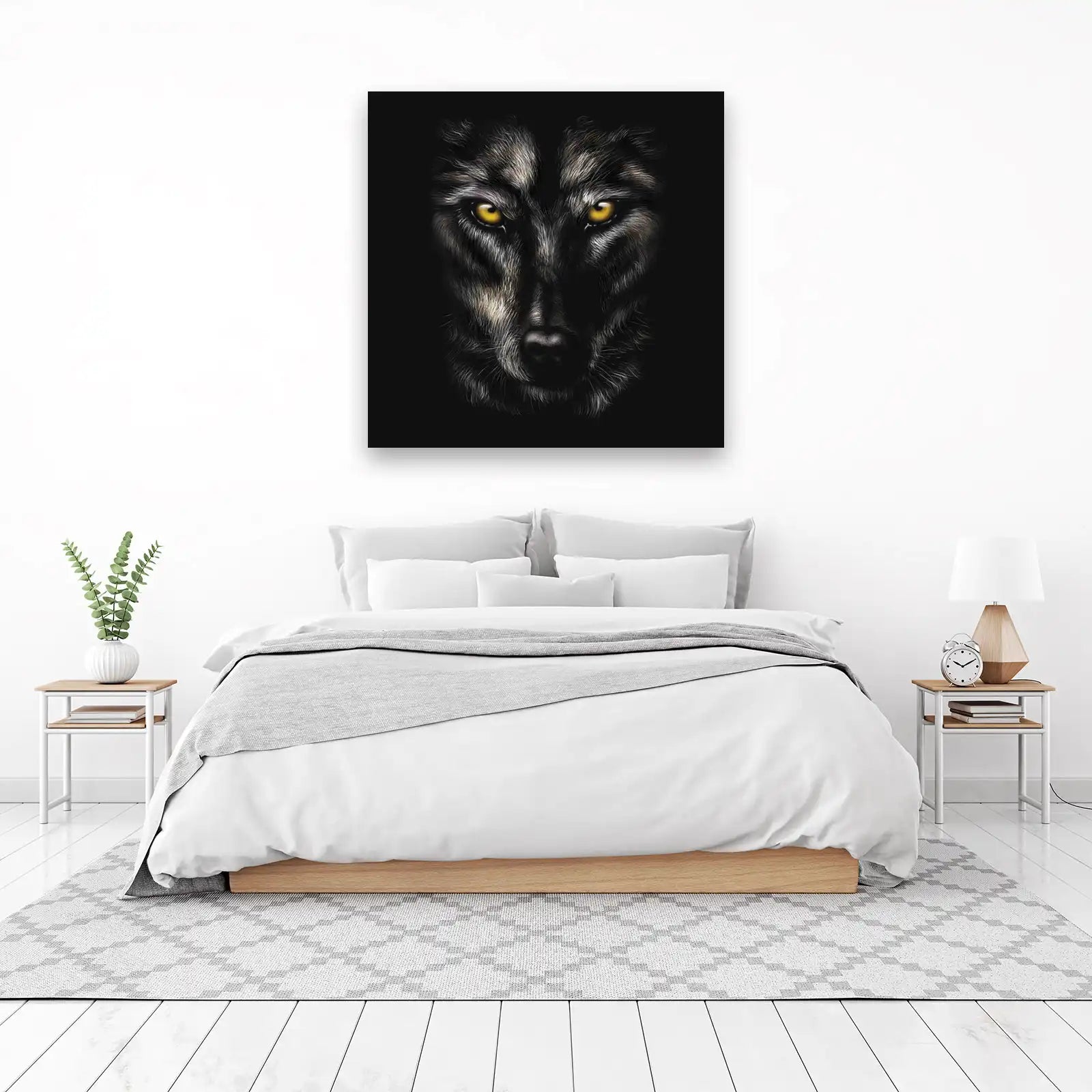 Majestic Wolf Eyes Realistic Black Wall Art