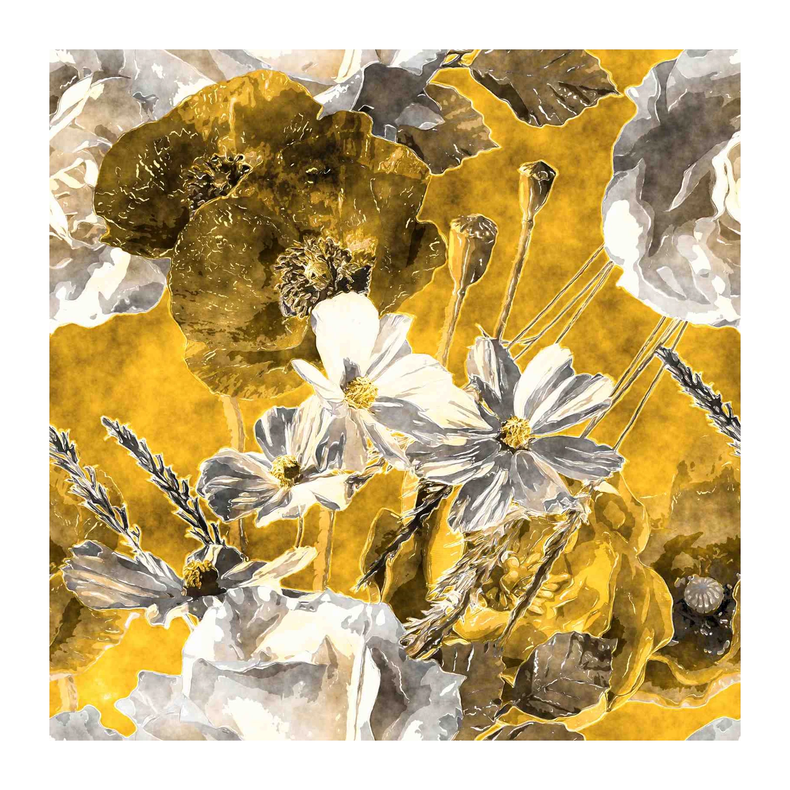 Golden Floral Watercolor Wall Art Wall Art