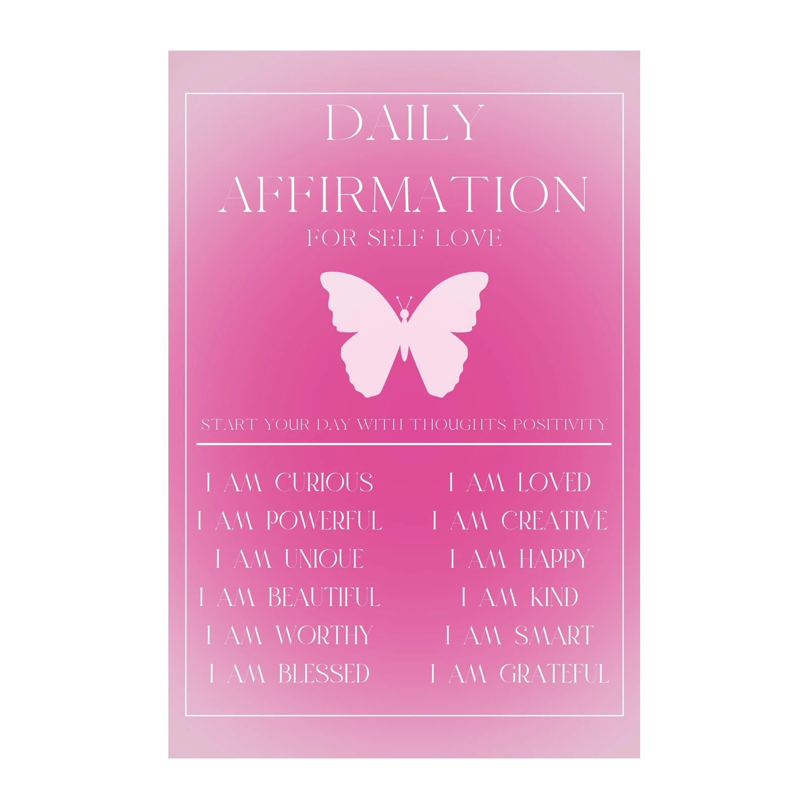 Daily Affirmations Self-Love Butterfly Wall Art