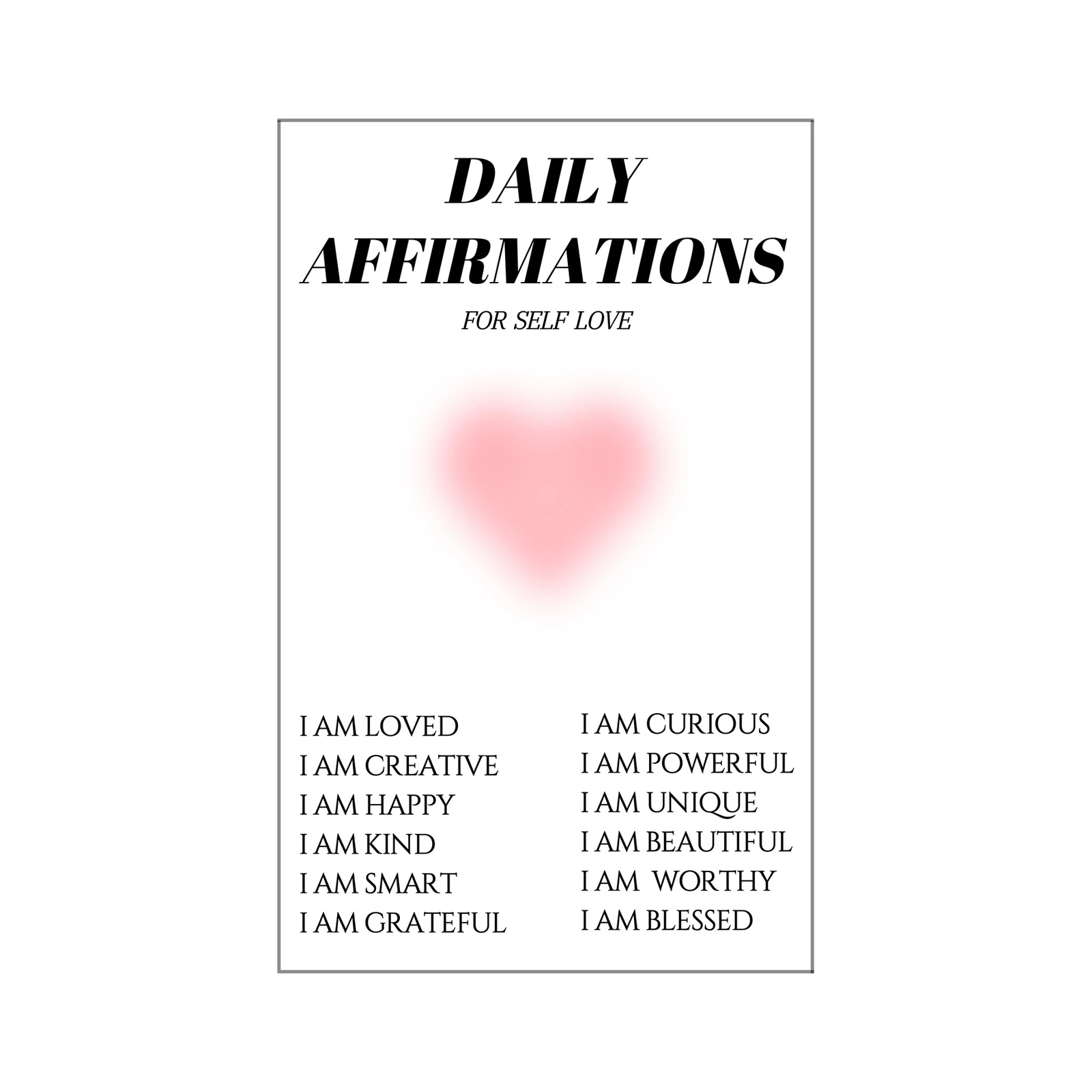 Daily Affirmations Self Love Wall Art