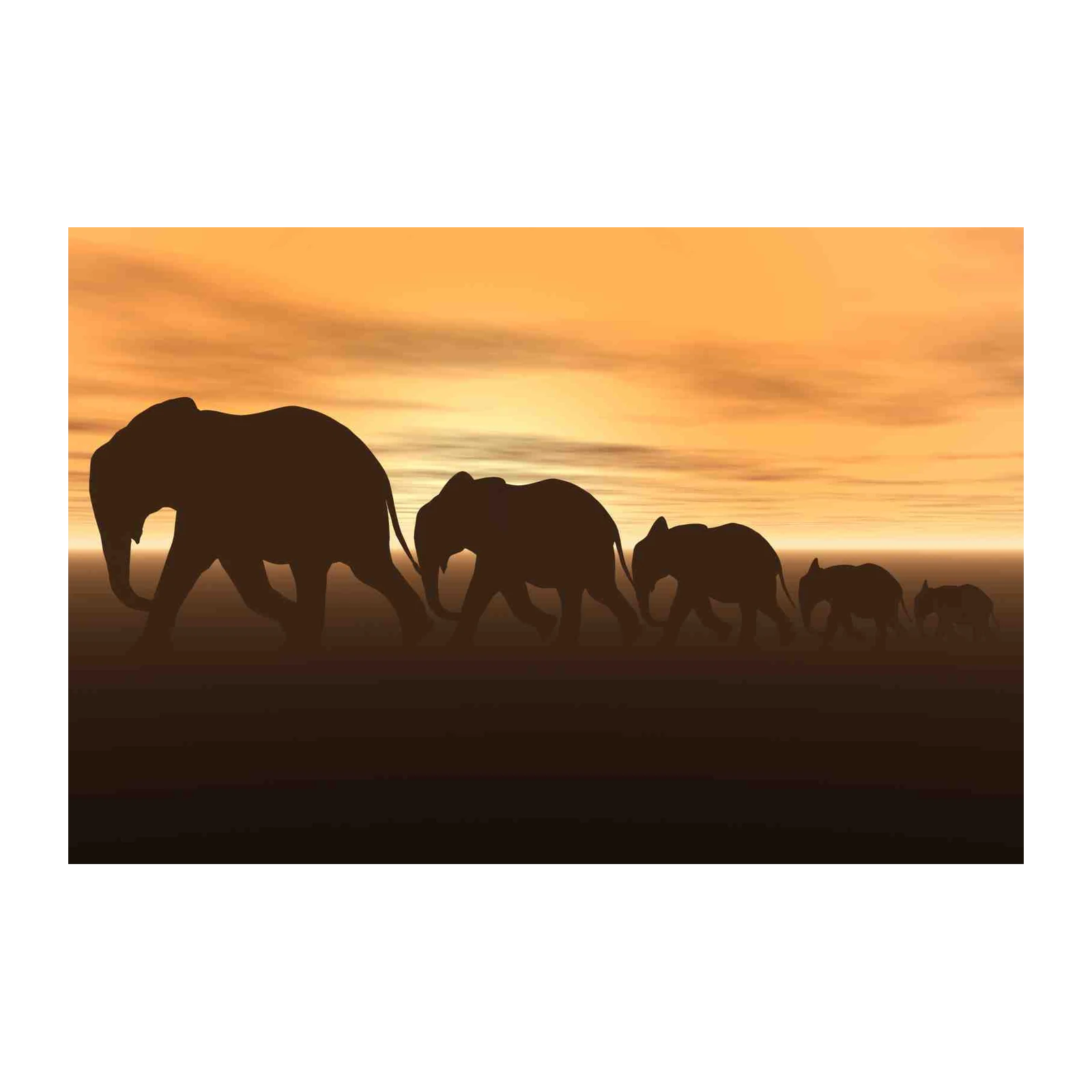 Majestic Elephant Herd Sunset Silhouette Wall Art