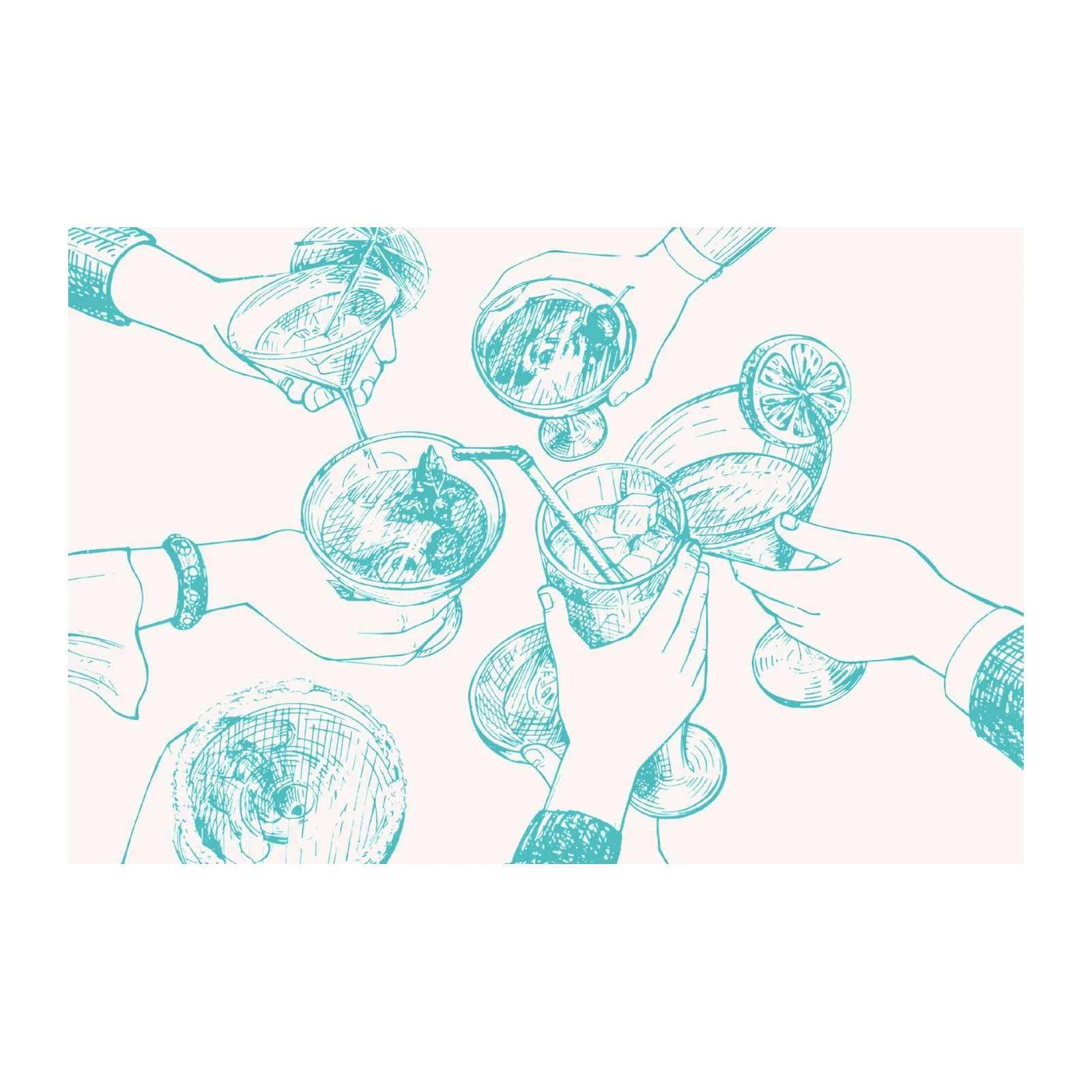 Cheers Toast Teal Line Art Wall Art