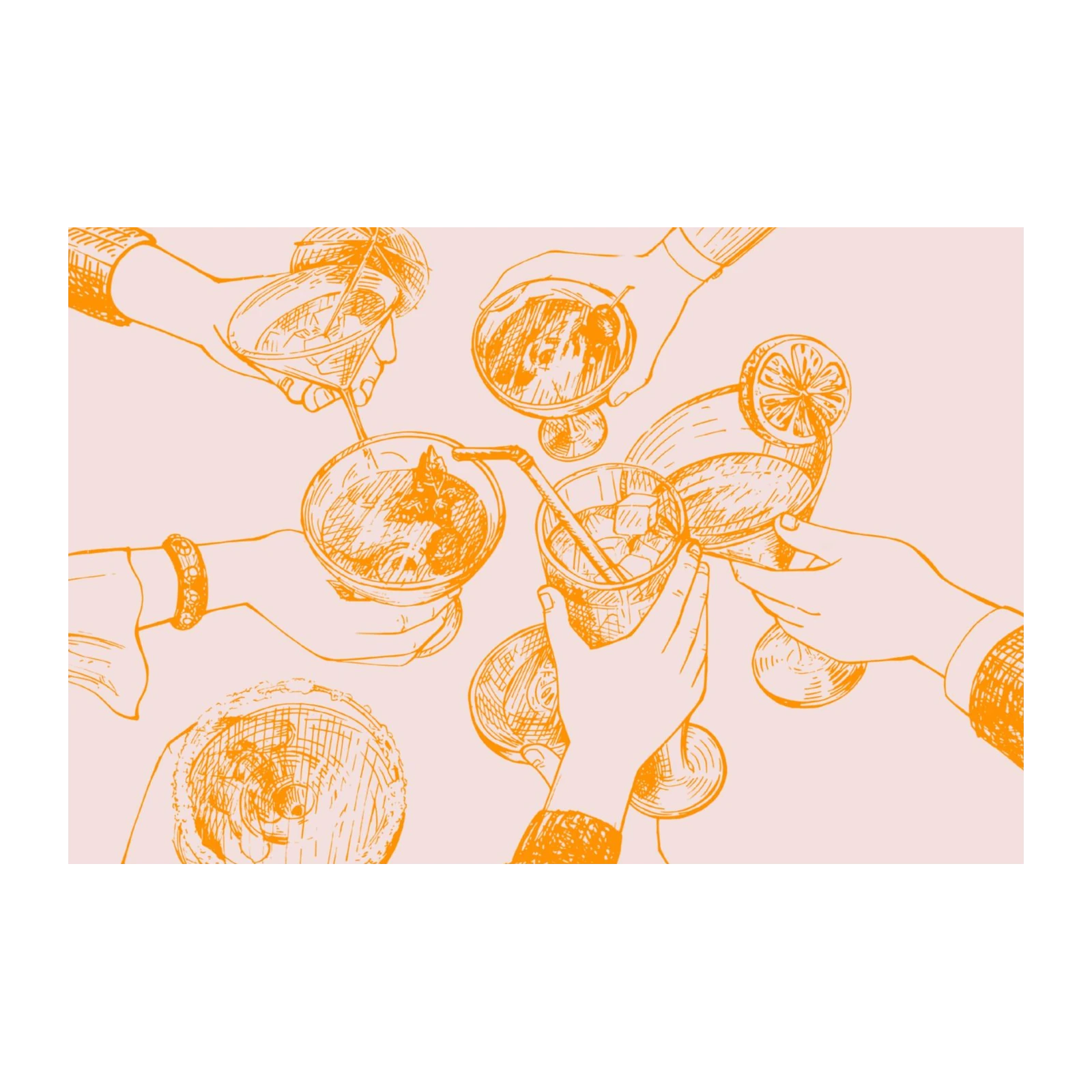 Cheers Cocktail Toast Orange Sketch Wall Art