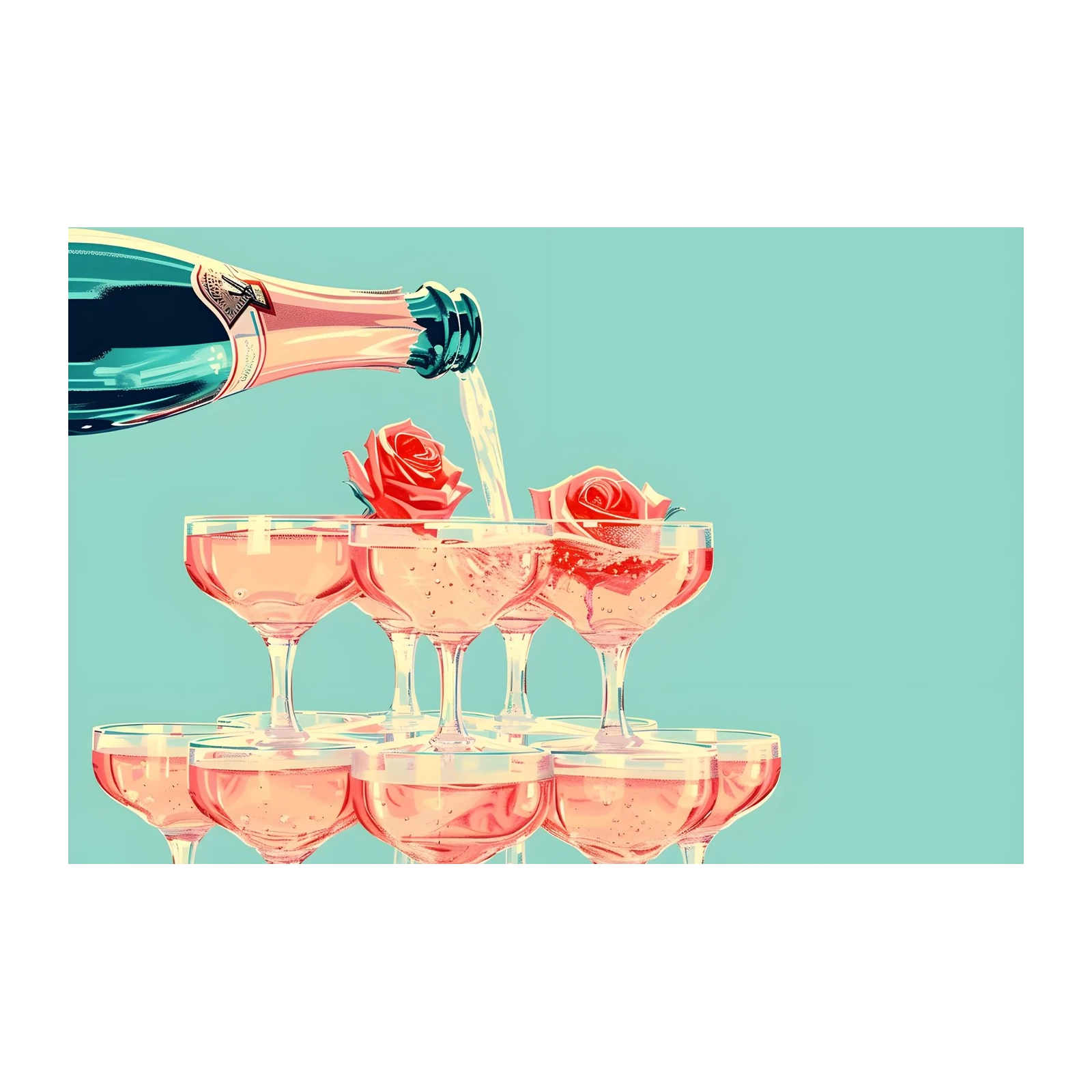 Champagne Celebration Rose Vintage Wall Art