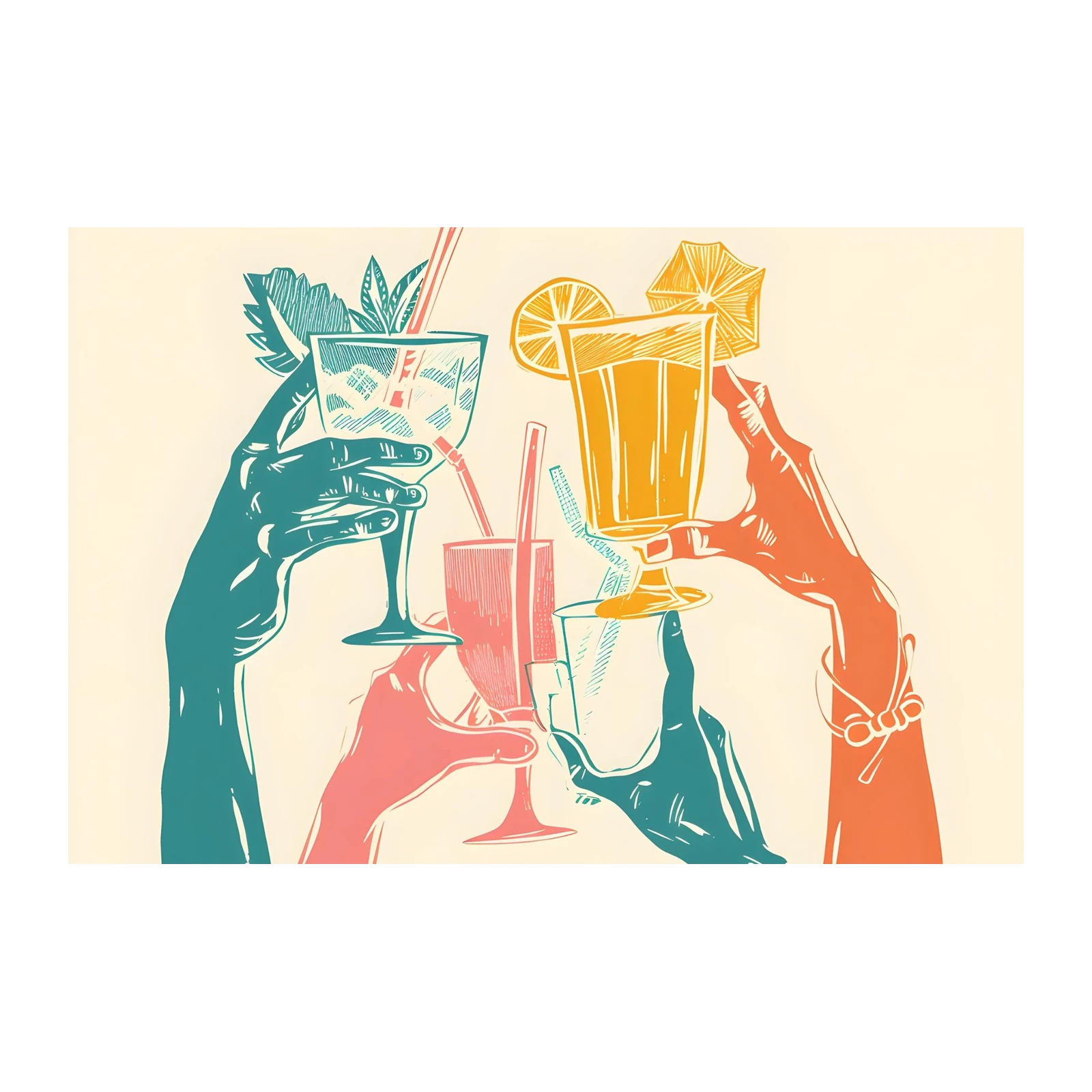 Cheers Tropical Drinks Linen Wall Art