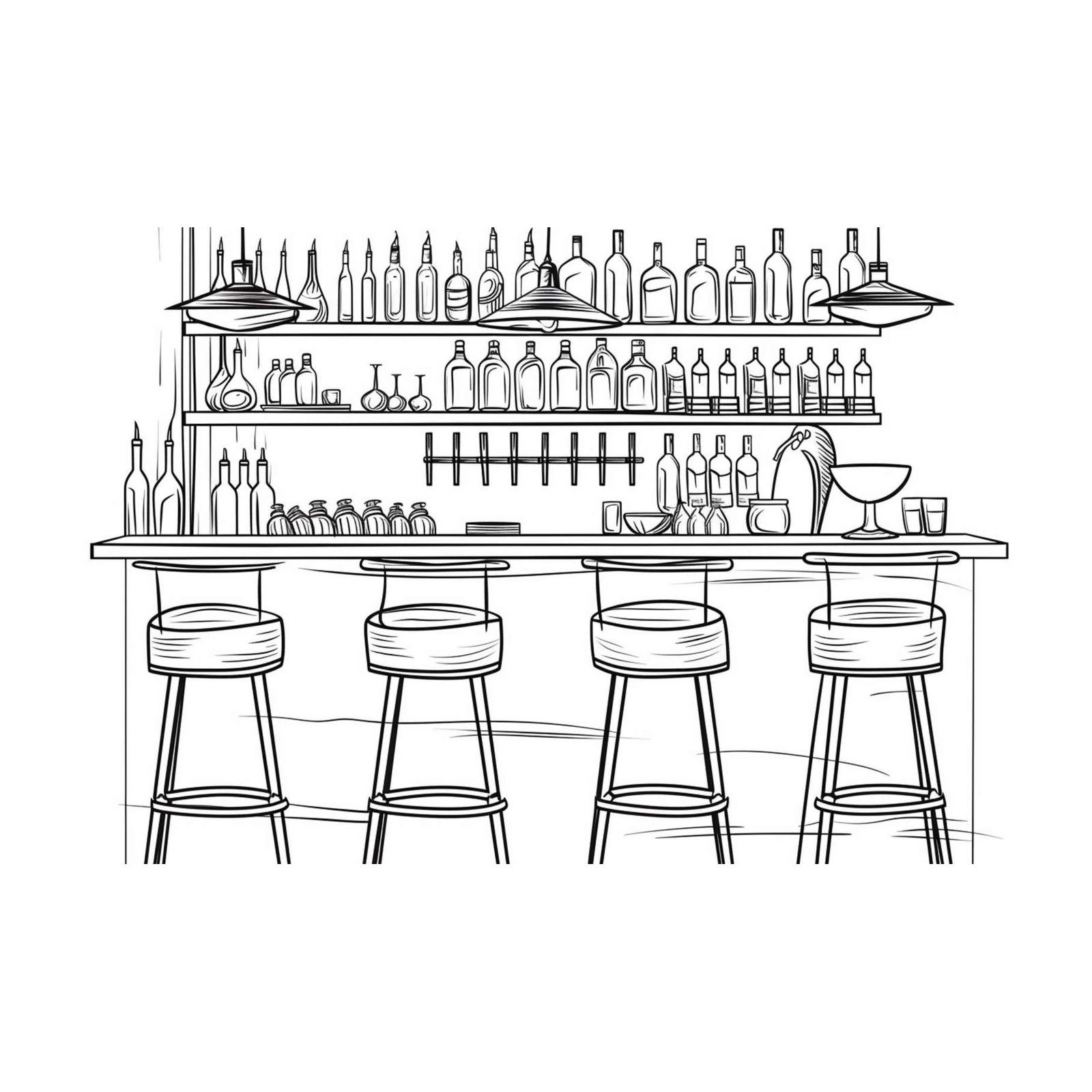 Retro Bar Scene Line Art Wall Art