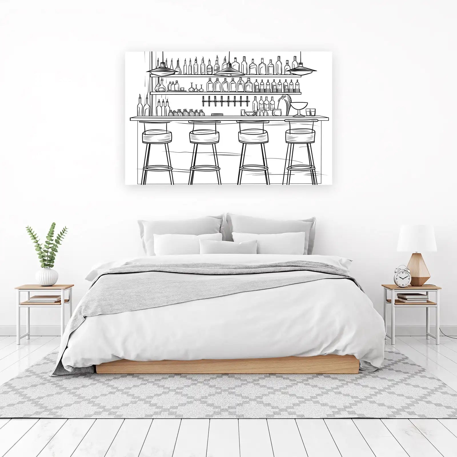 Retro Bar Scene Line Art Wall Art