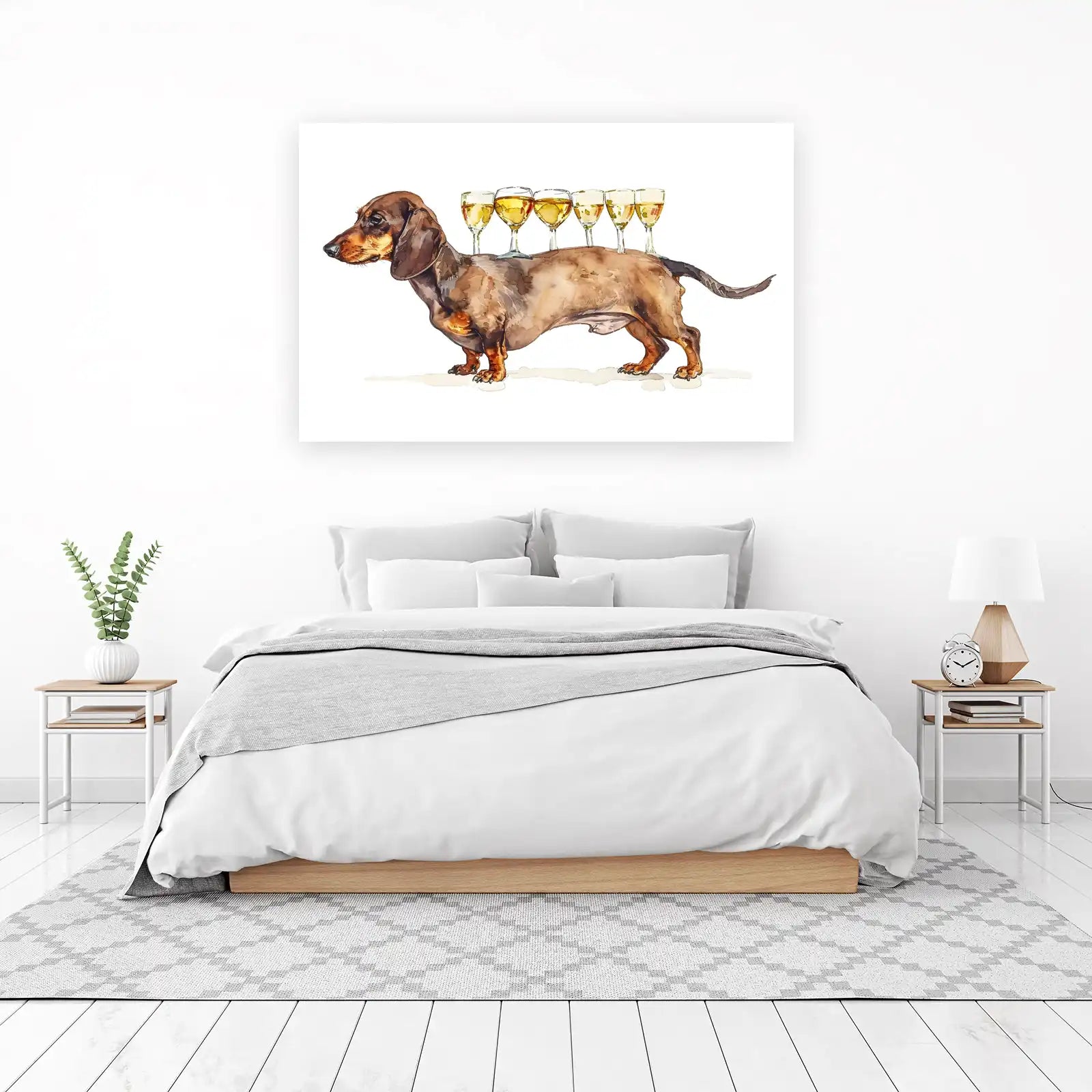Whimsical Dachshund with Wine Glasses Wall Art