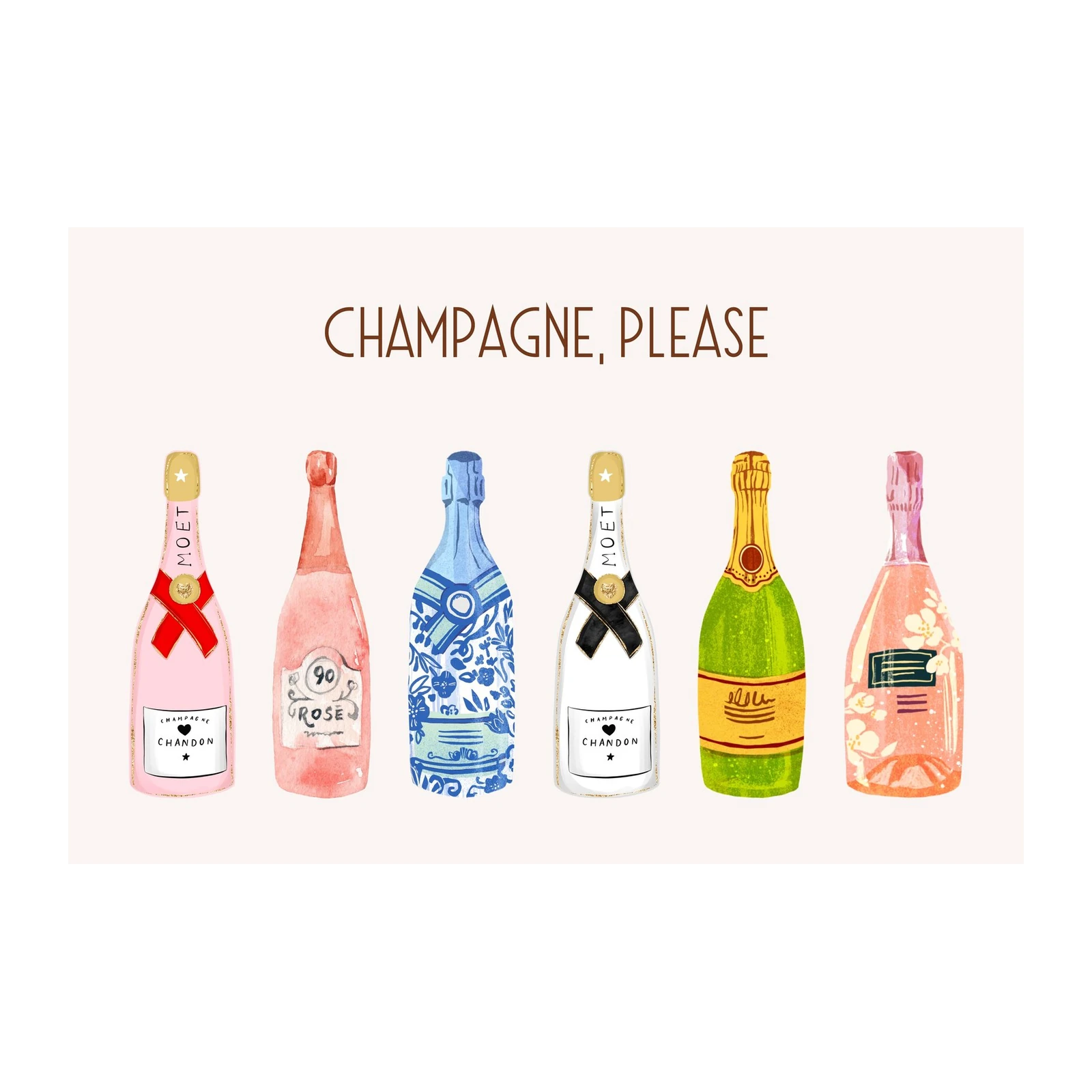 Champagne Please Watercolor Bottles Wall Art