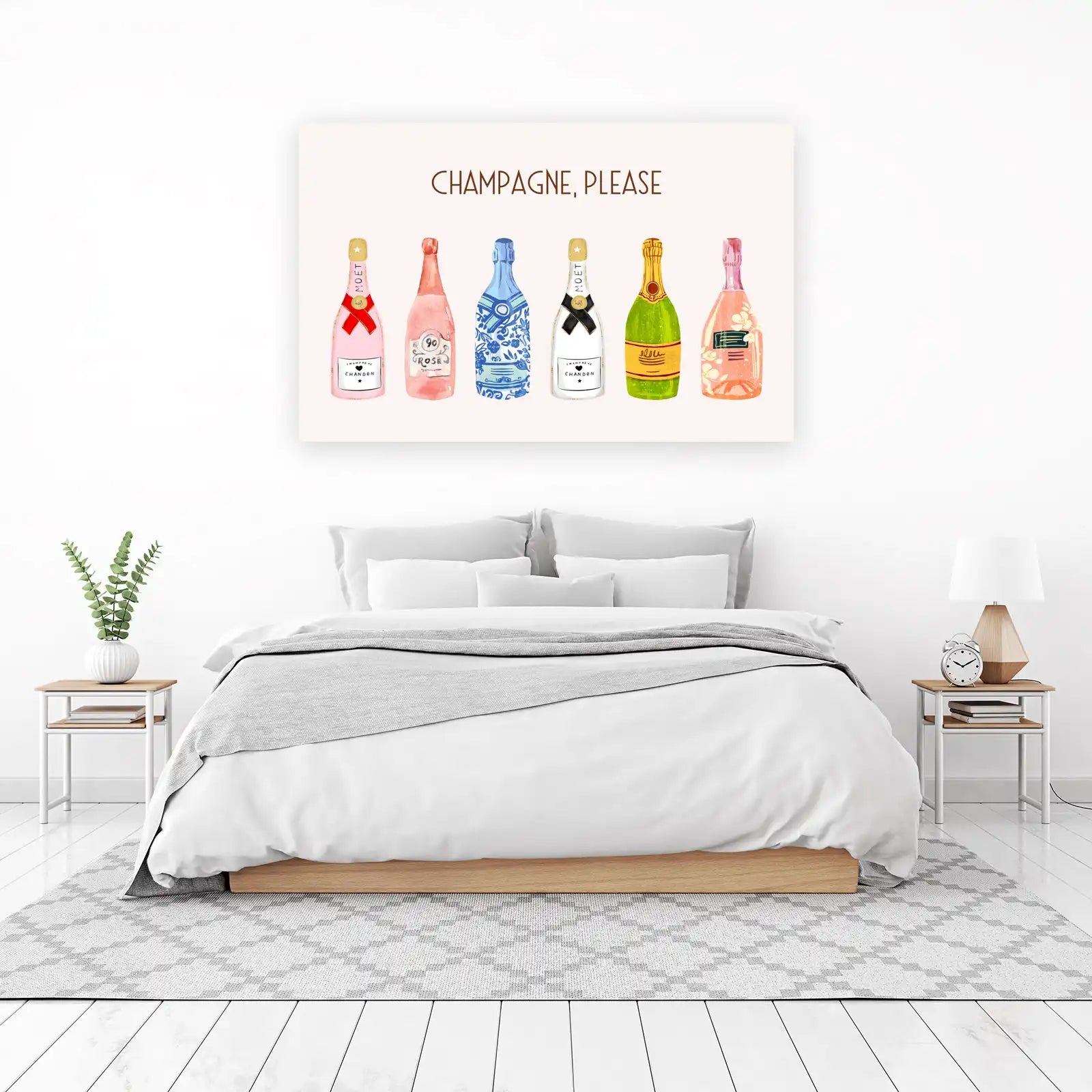 Champagne Please Watercolor Bottles Wall Art