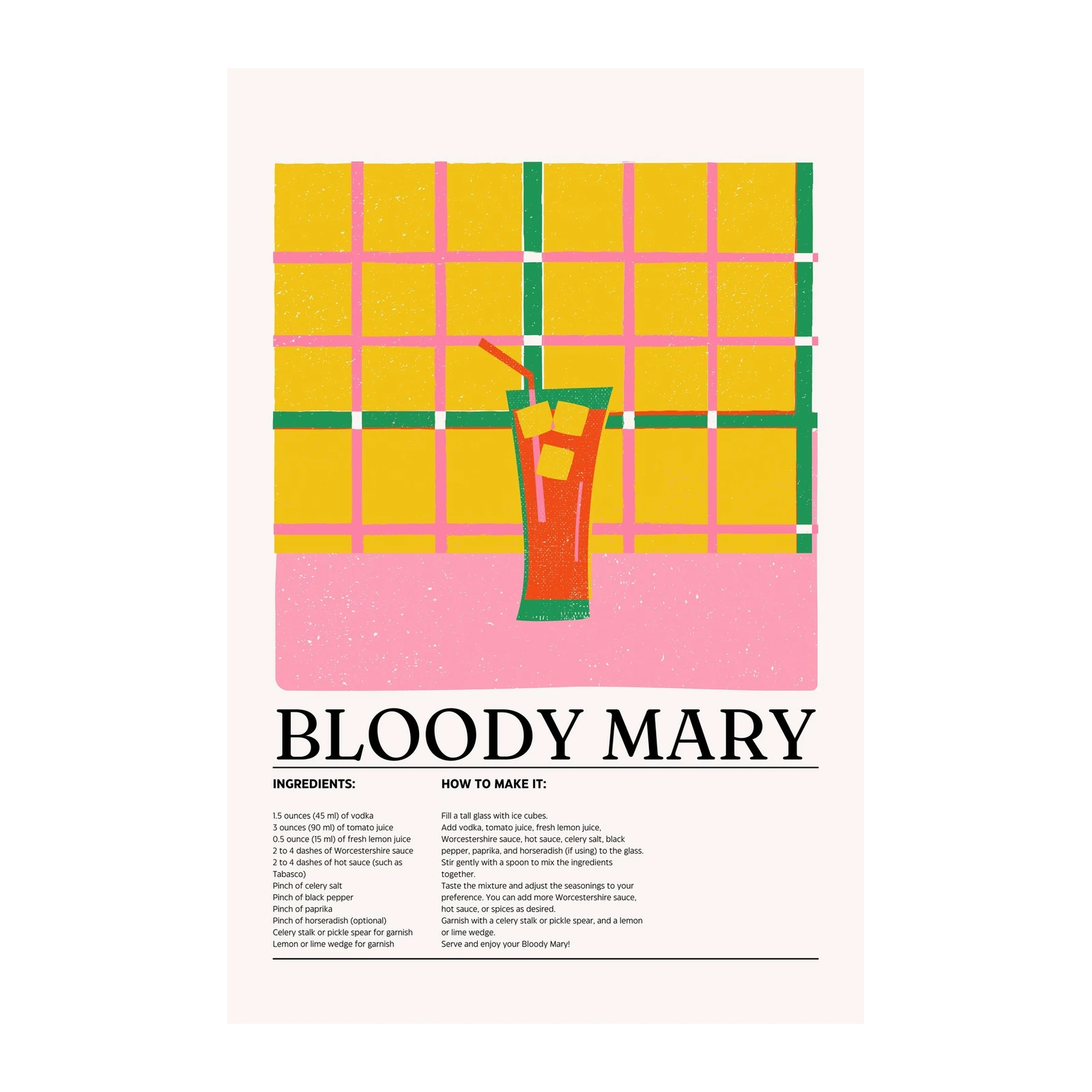 Retro Bloody Mary Cocktail Recipe Wall Art