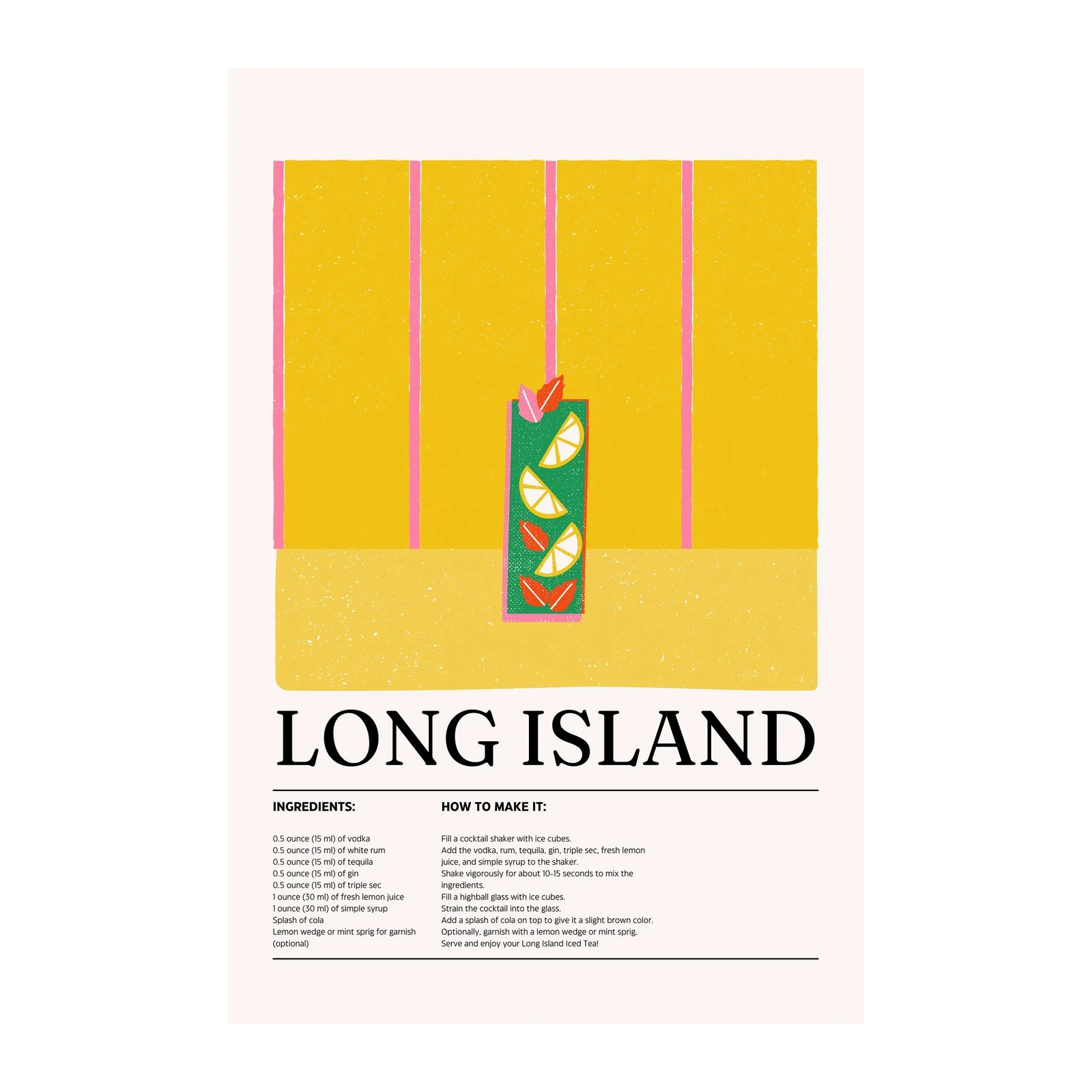Vibrant Long Island Iced Tea Recipe Wall Art