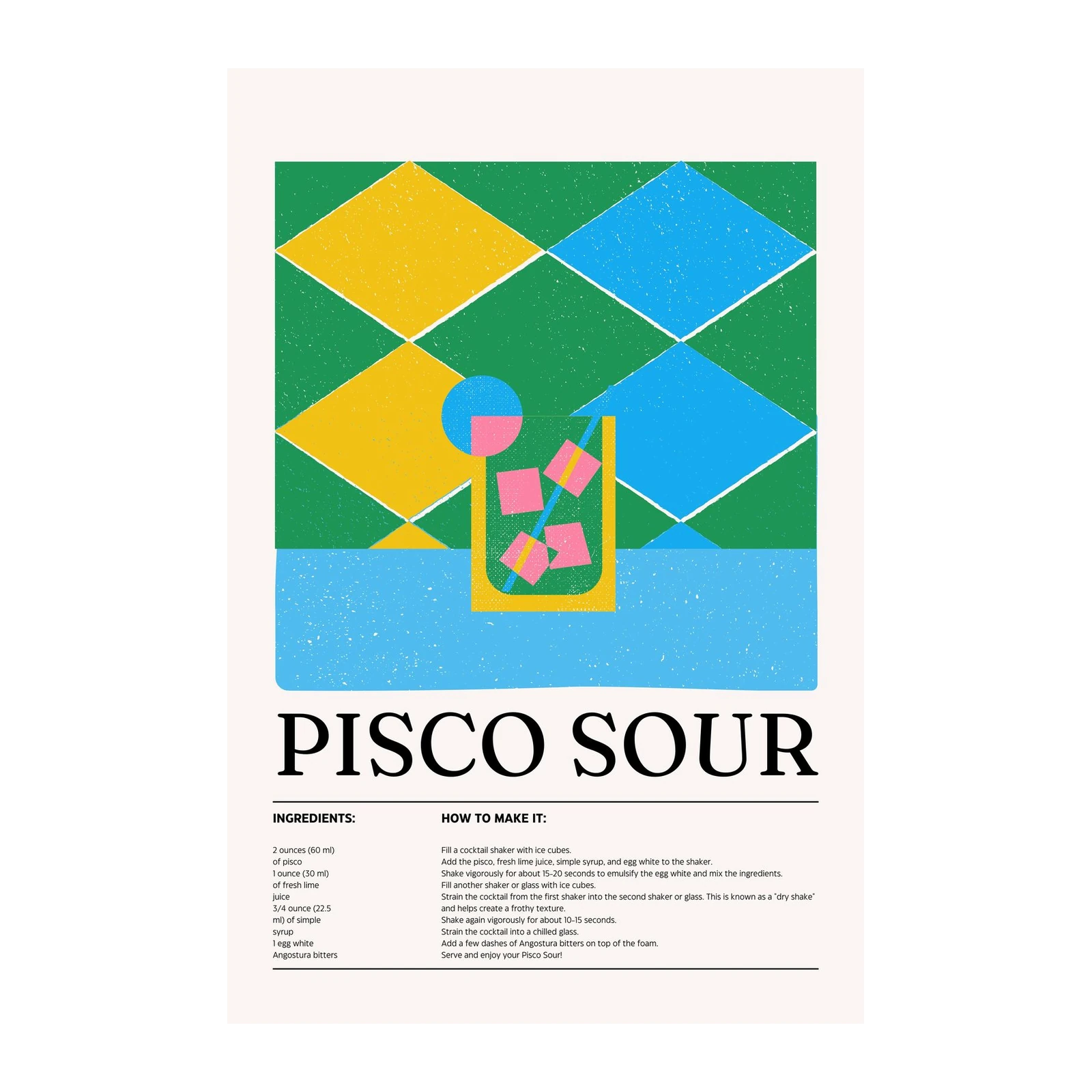 Retro Pisco Sour Cocktail Recipe Wall Art