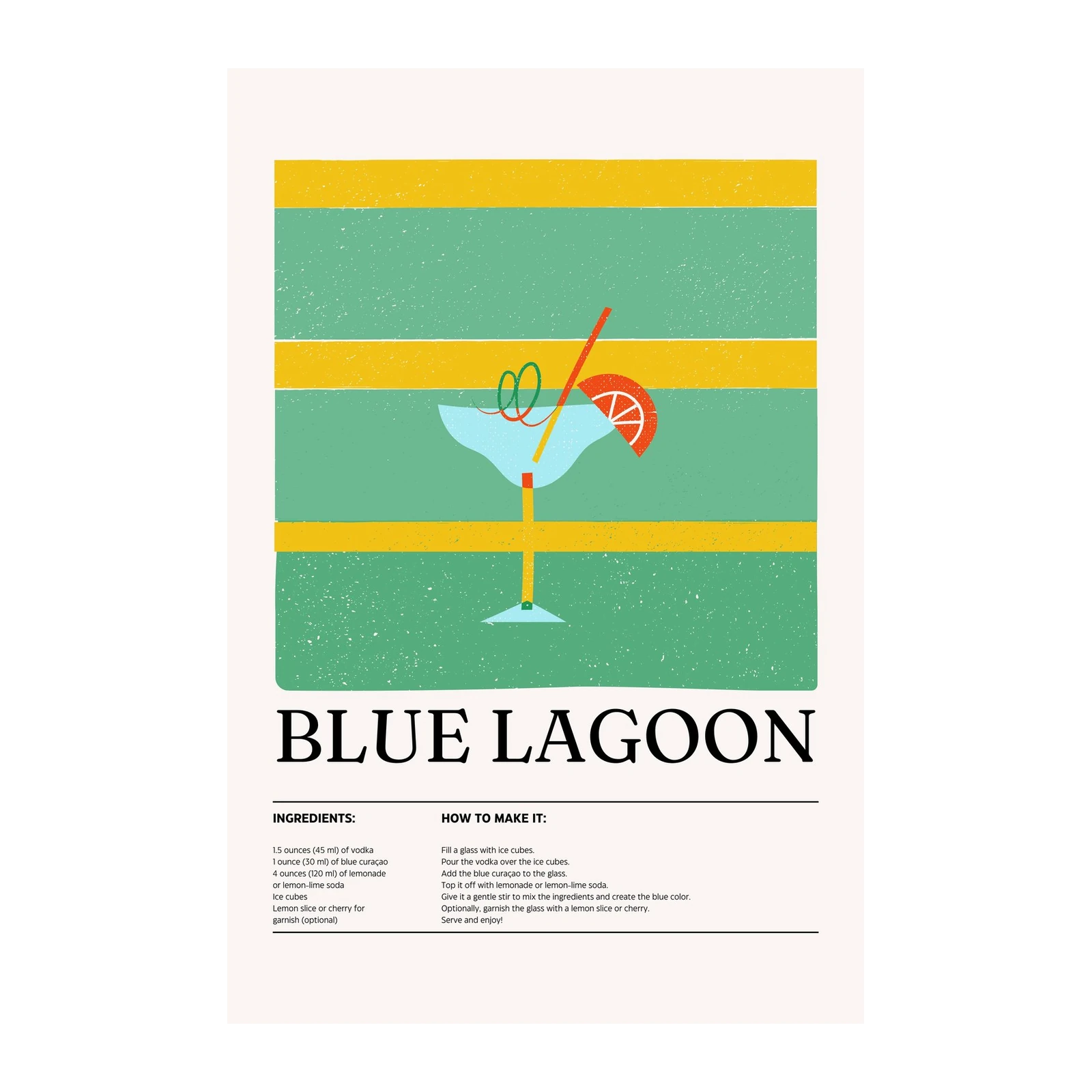 Blue Lagoon Cocktail Recipe Art Wall Art