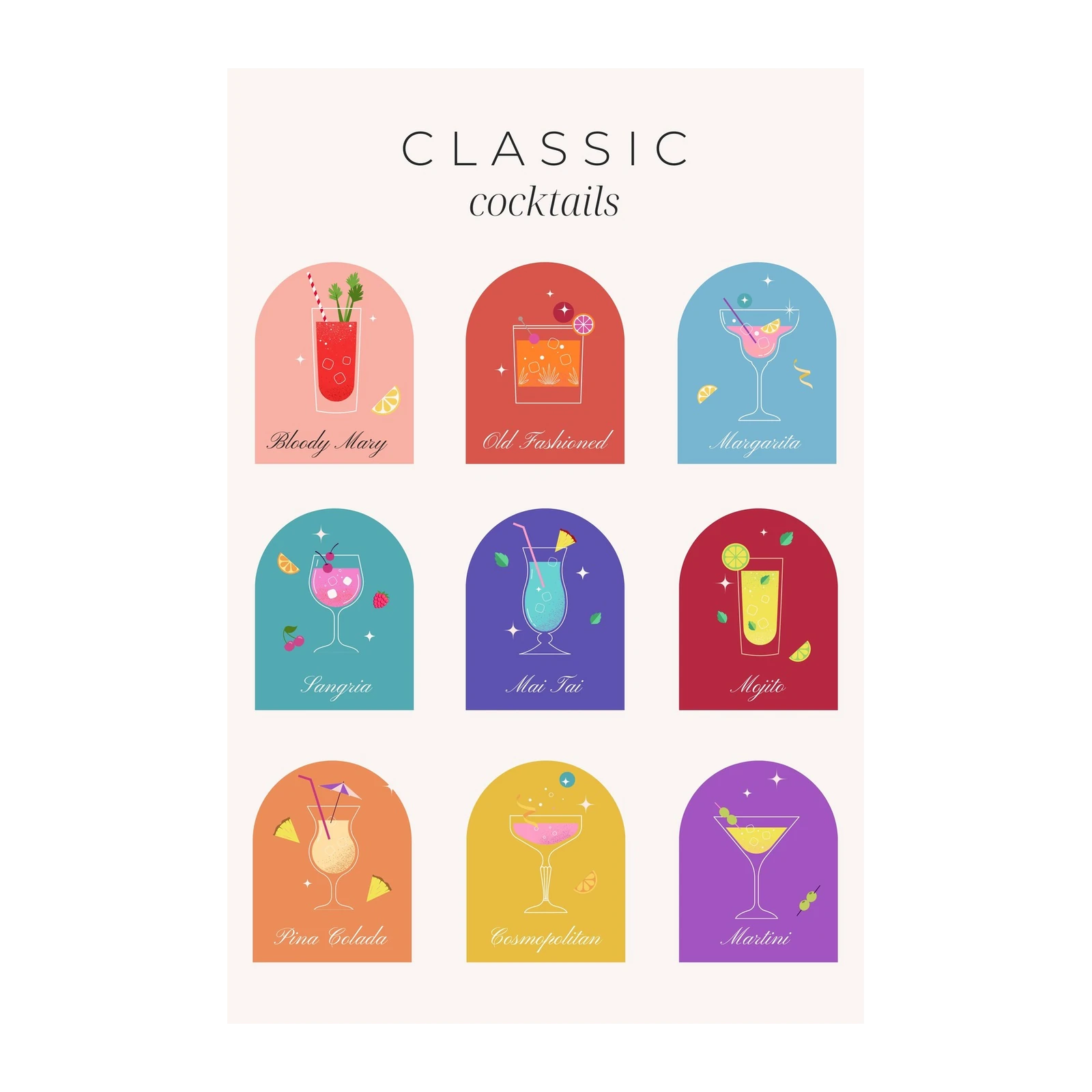 Classic Cocktail Art | Bar Decor Wall Art