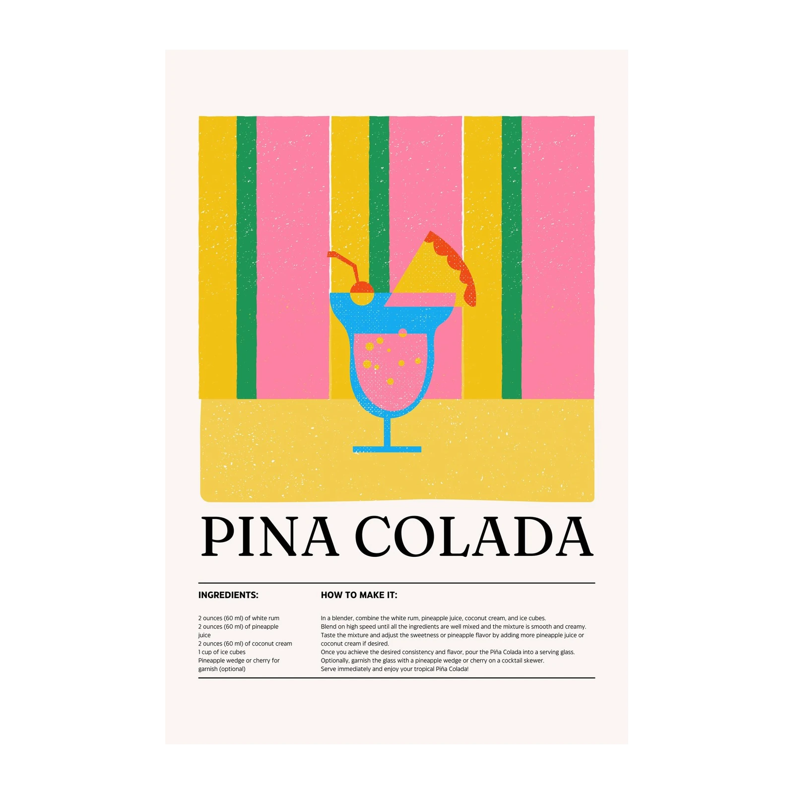 Tropical Piña Colada Recipe Wall Art Wall Art