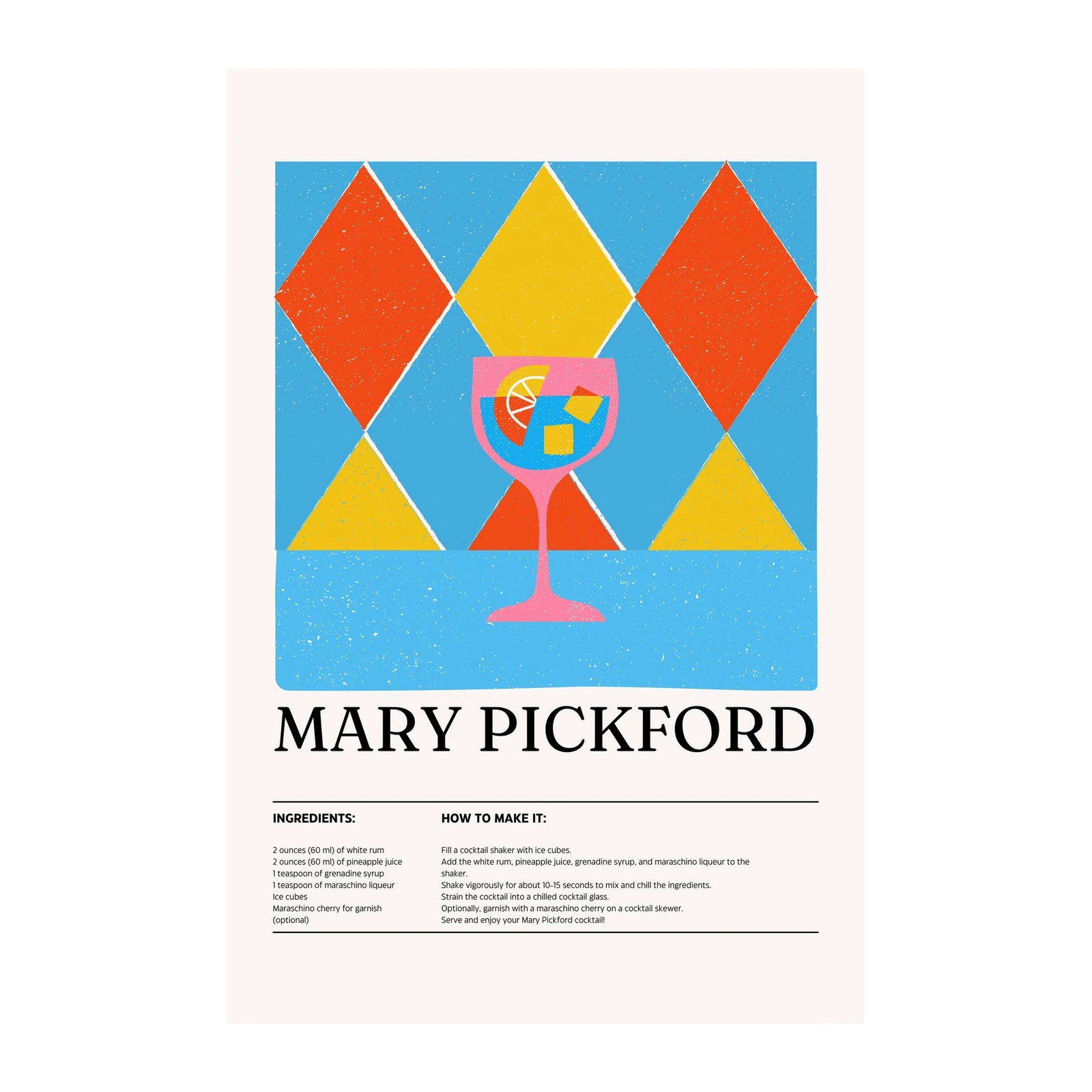 Mary Pickford Cocktail Recipe Art Wall Art