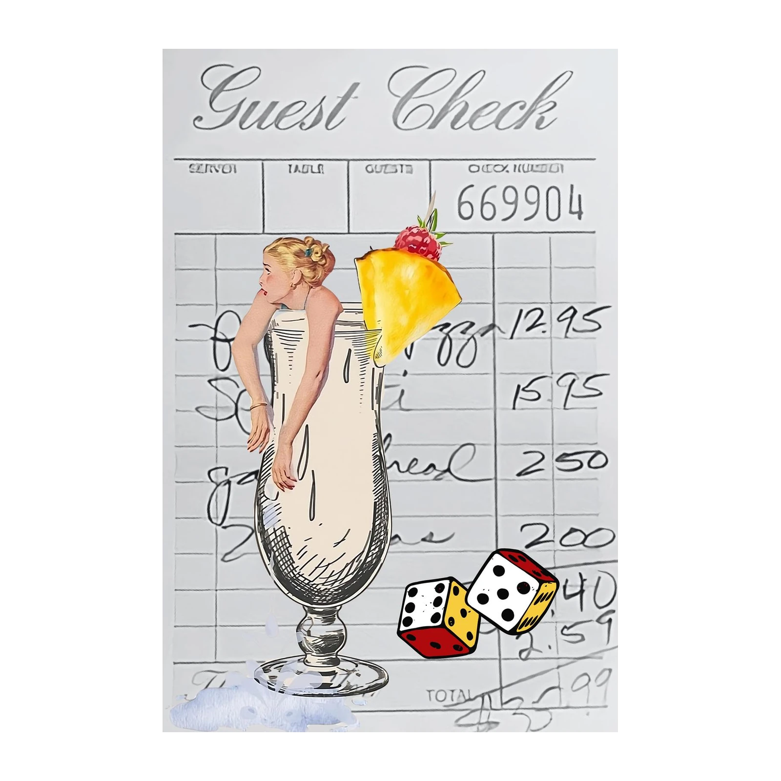 Retro Cocktail Lady Guest Check Wall Art